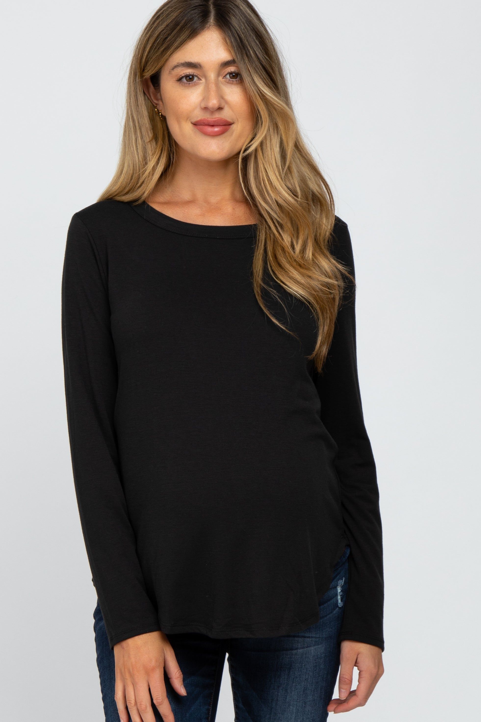 Black Basic Maternity Long Sleeve Top sold by Pinkblush