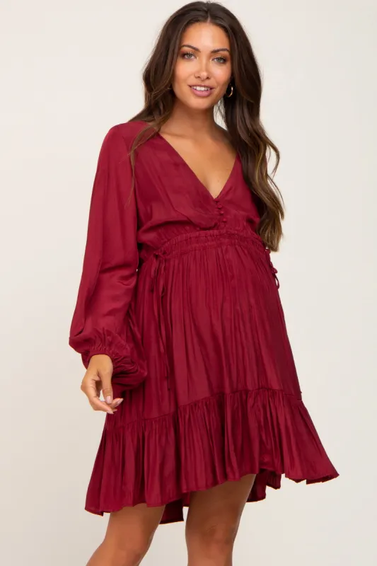 Burgundy V-Neck Cinched Maternity Dress sold by Pinkblush