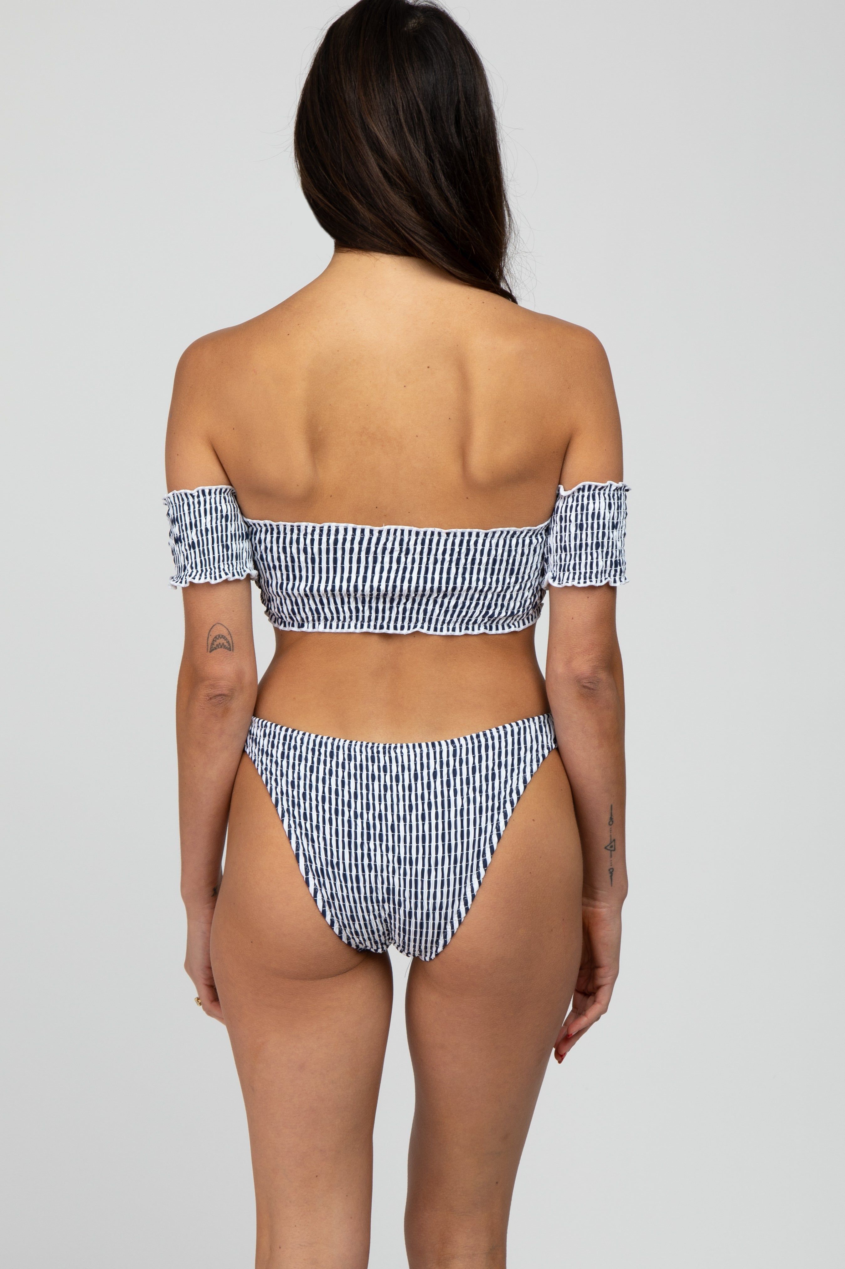 Navy Striped Off Shoulder Bikini Swim Set sold by Pinkblush product image thumbnail 4