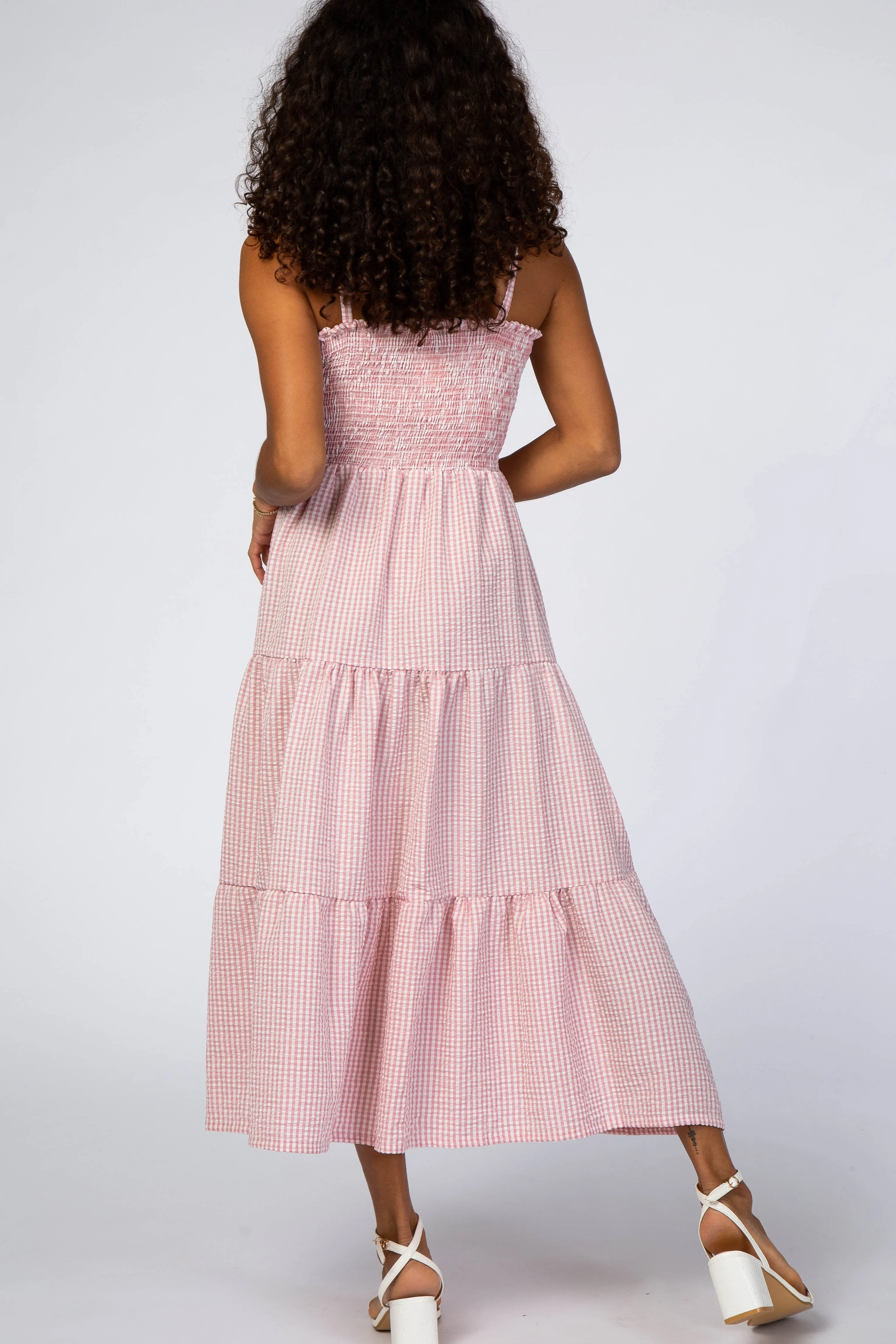 Pink Checkered Tiered Midi Dress sold by Pinkblush product image thumbnail 3