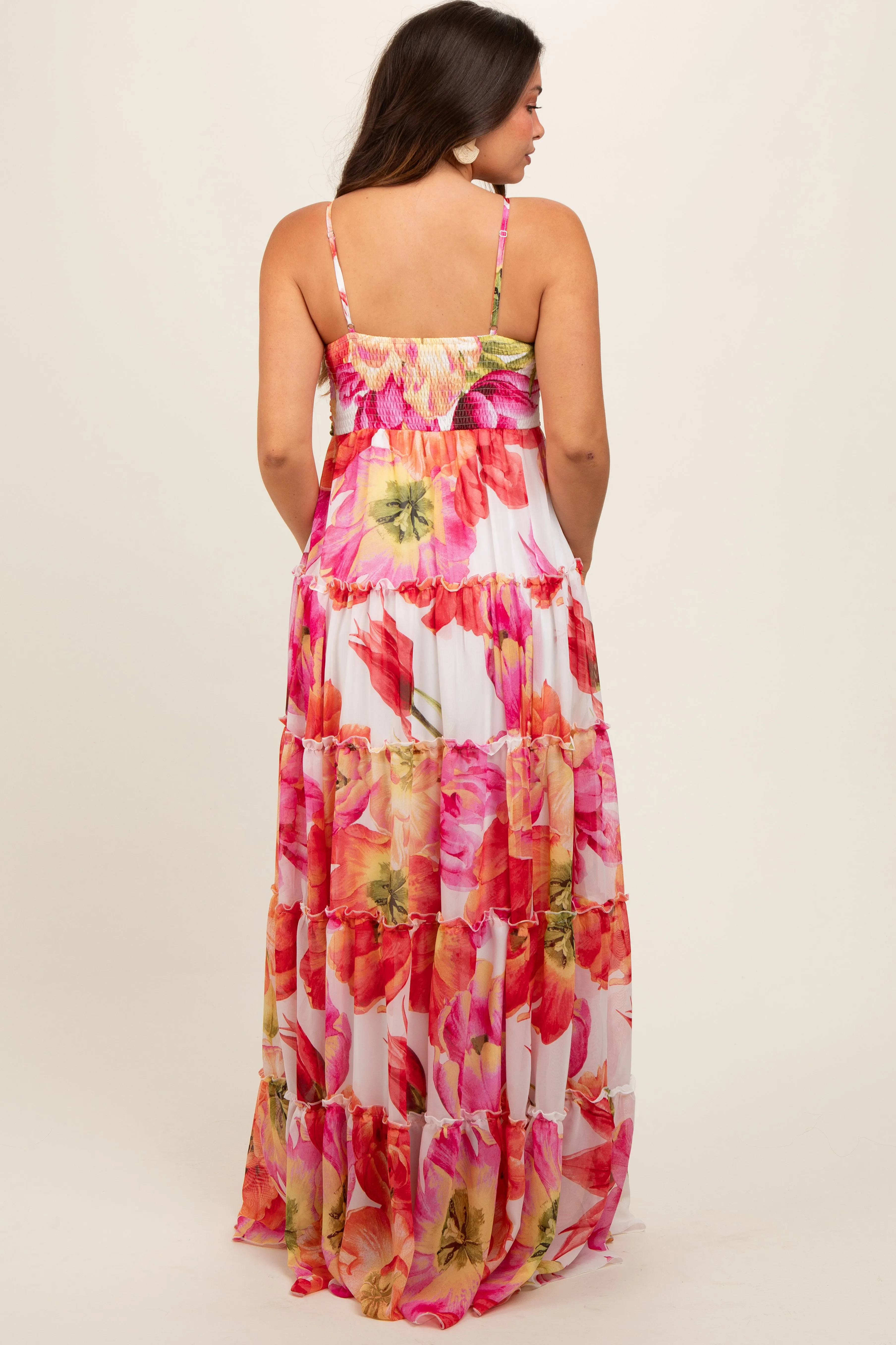 Pink Floral Top Accent Tiered Maternity Maxi Dress sold by Pinkblush product image thumbnail 4