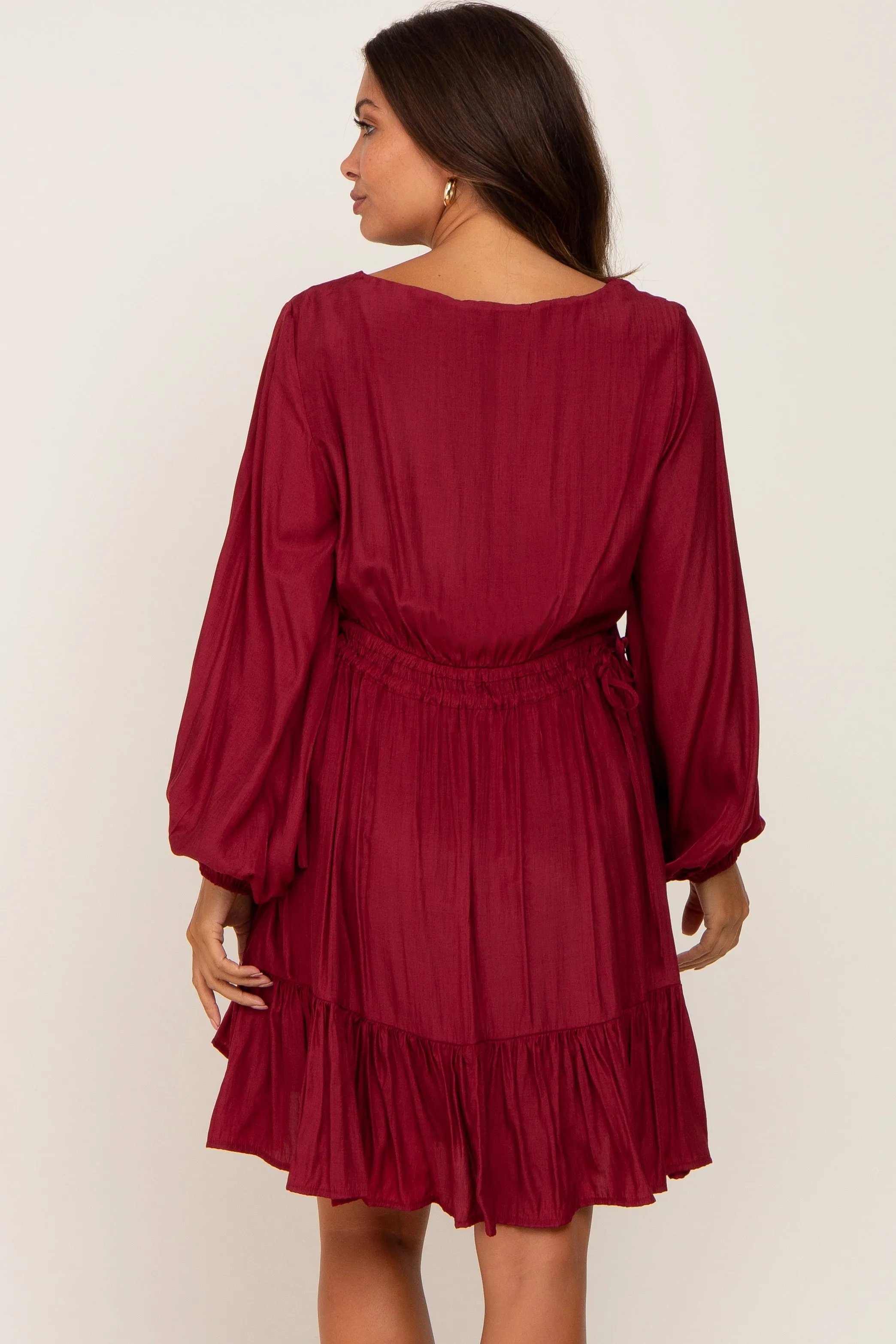 Burgundy V-Neck Cinched Maternity Dress sold by Pinkblush product image thumbnail 3