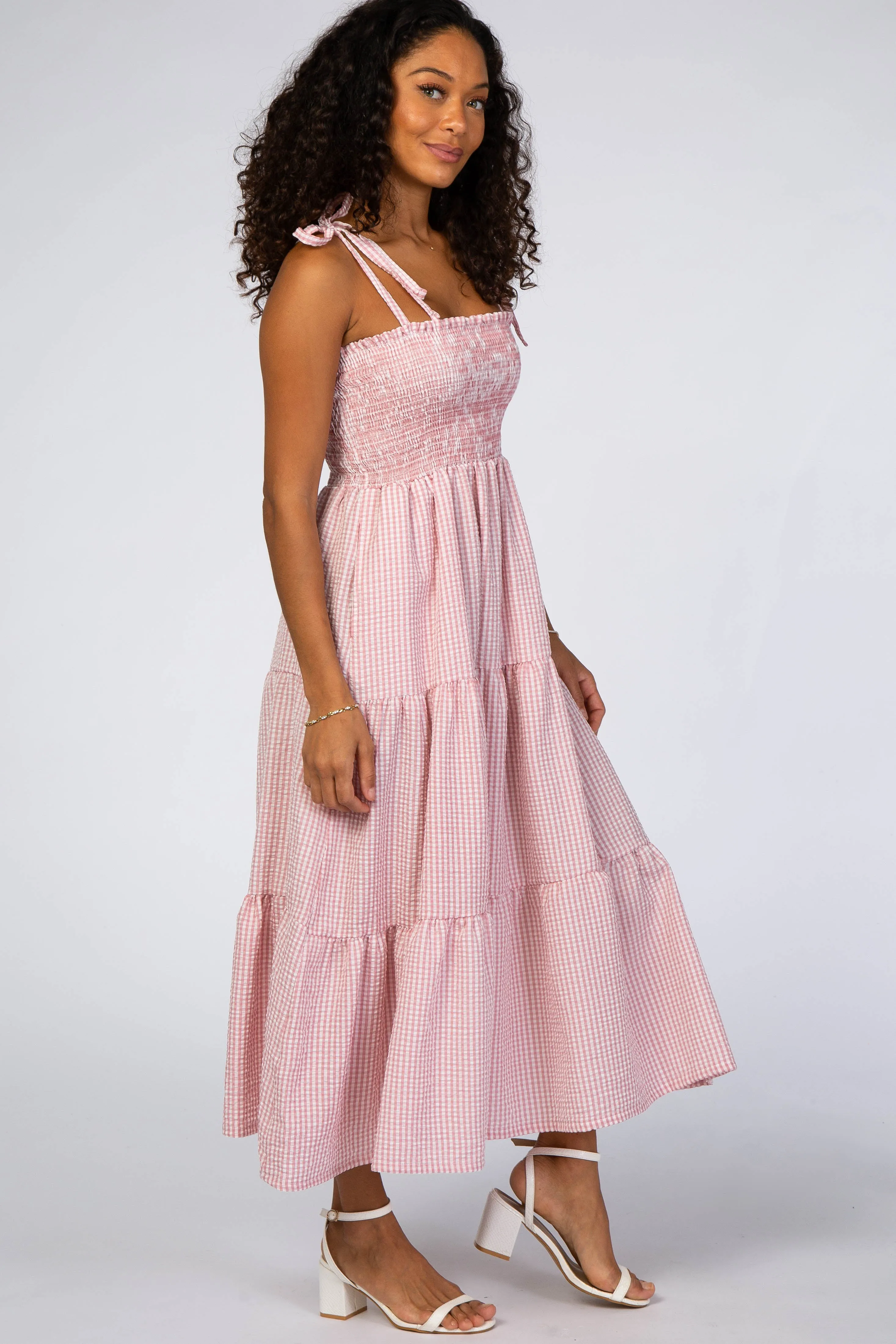 Pink Checkered Tiered Midi Dress sold by Pinkblush product image thumbnail 2