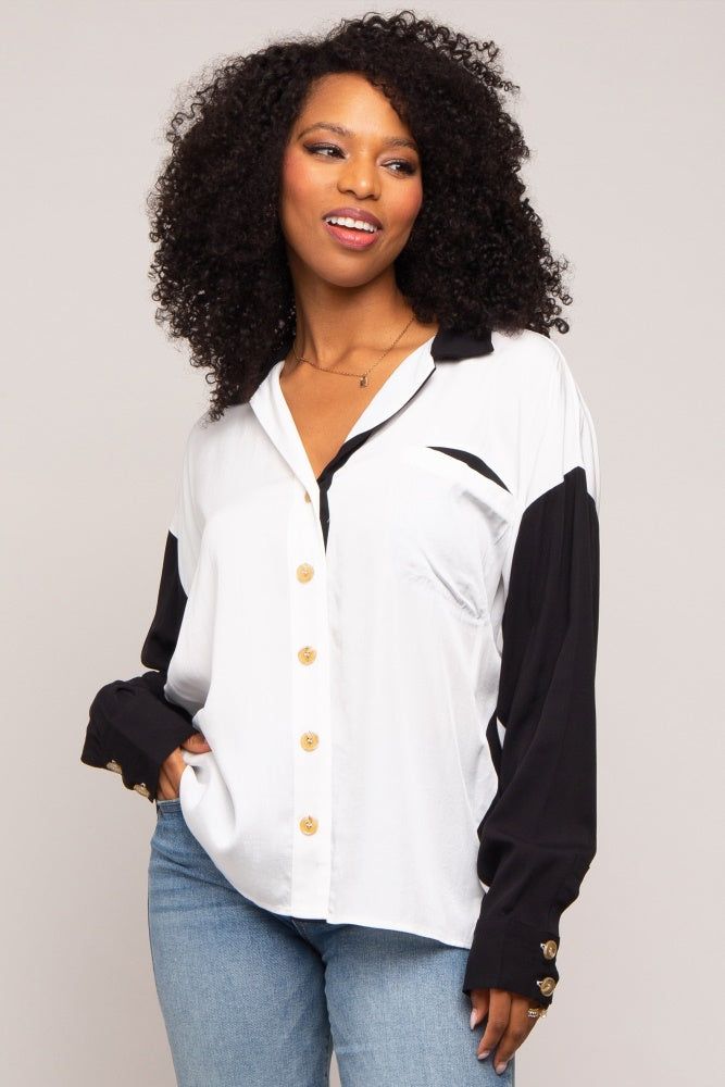 White Colorblock Oversized Blouse sold by Pinkblush