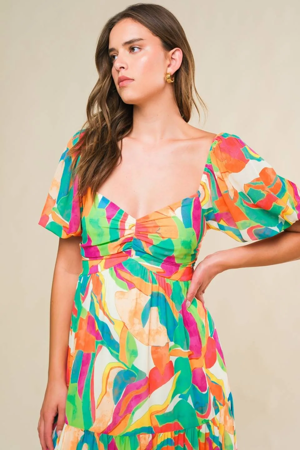 Ivory Orange Green Floral Maxi Dress sold by Pinkblush product image thumbnail 5