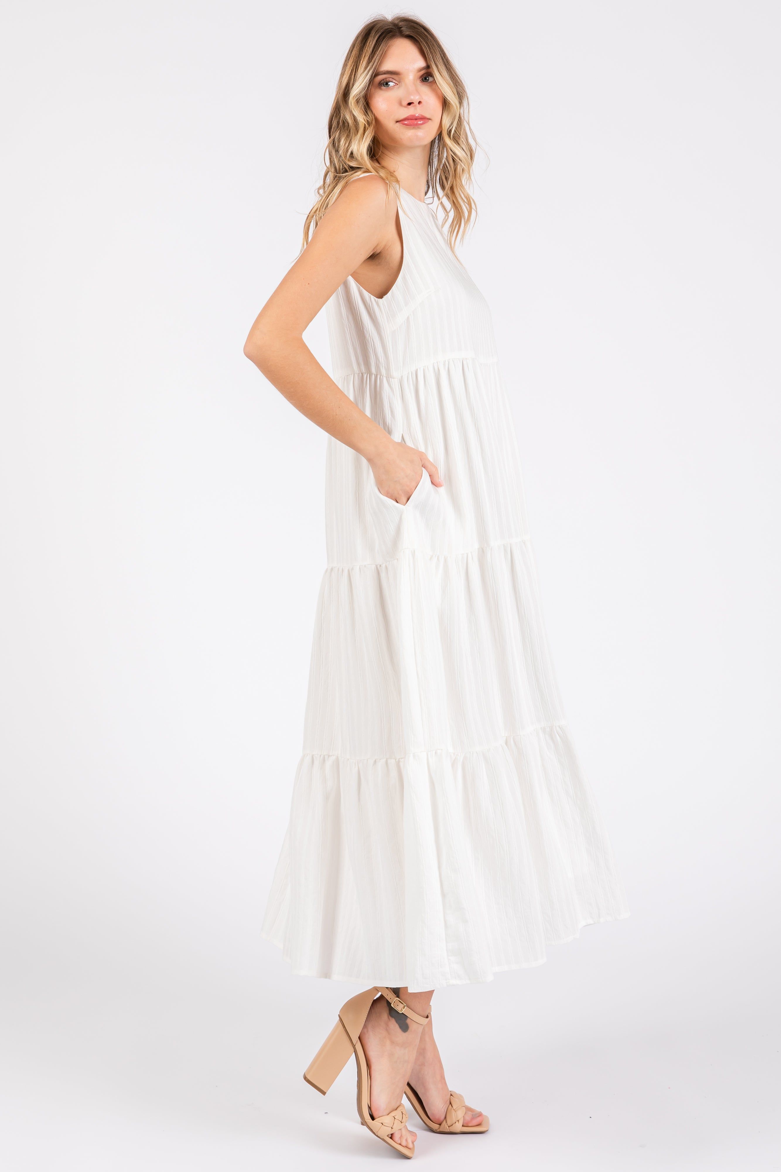White Sleeveless Tiered Maxi Dress sold by Pinkblush product image thumbnail 2