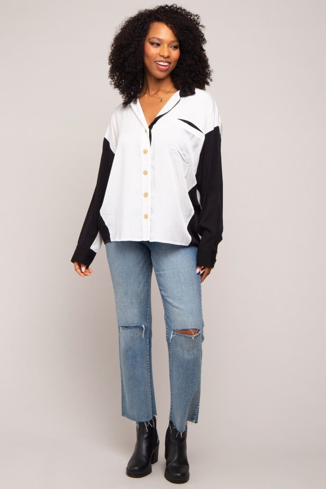 White Colorblock Oversized Blouse sold by Pinkblush product image thumbnail 5