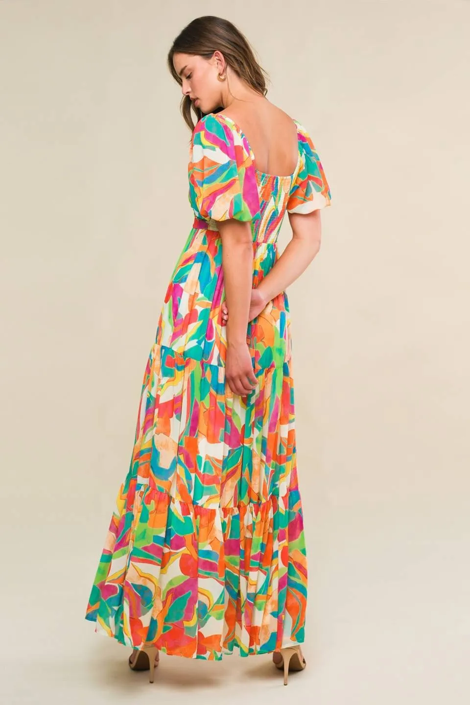 Ivory Orange Green Floral Maxi Dress sold by Pinkblush product image thumbnail 3