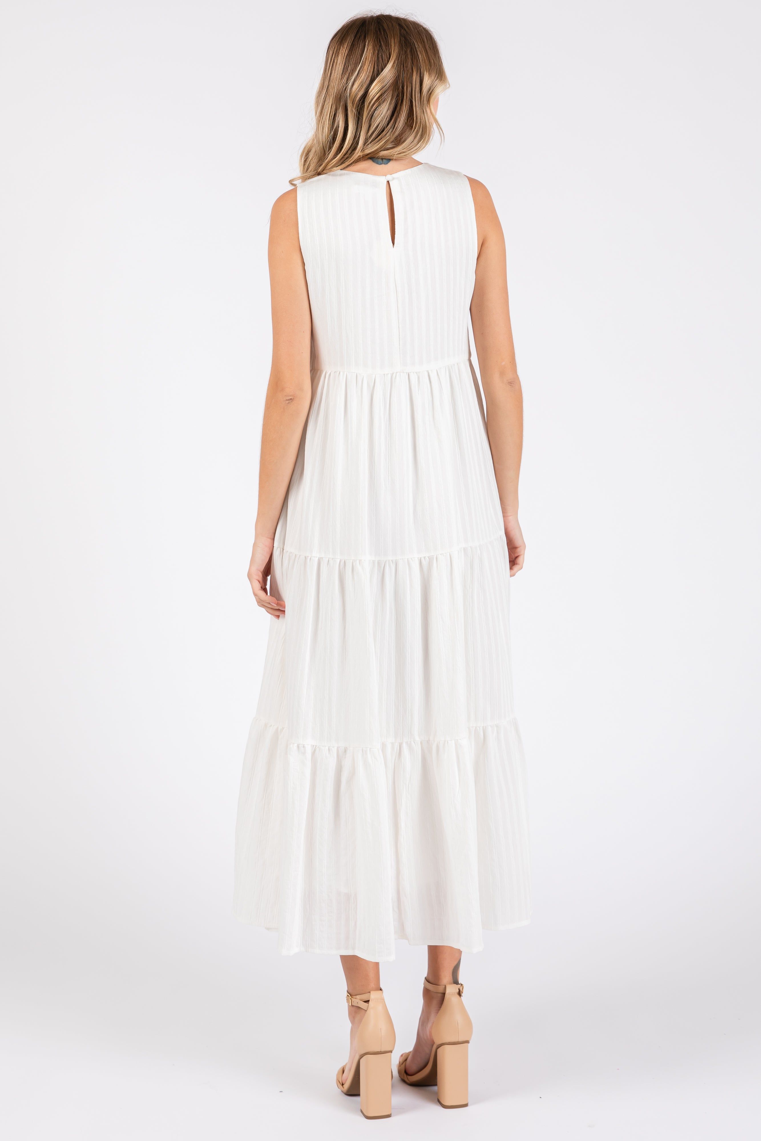 White Sleeveless Tiered Maxi Dress sold by Pinkblush product image thumbnail 3
