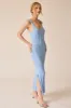 Light Blue Rib Knit Side Slit Maxi Dress sold by Pinkblush