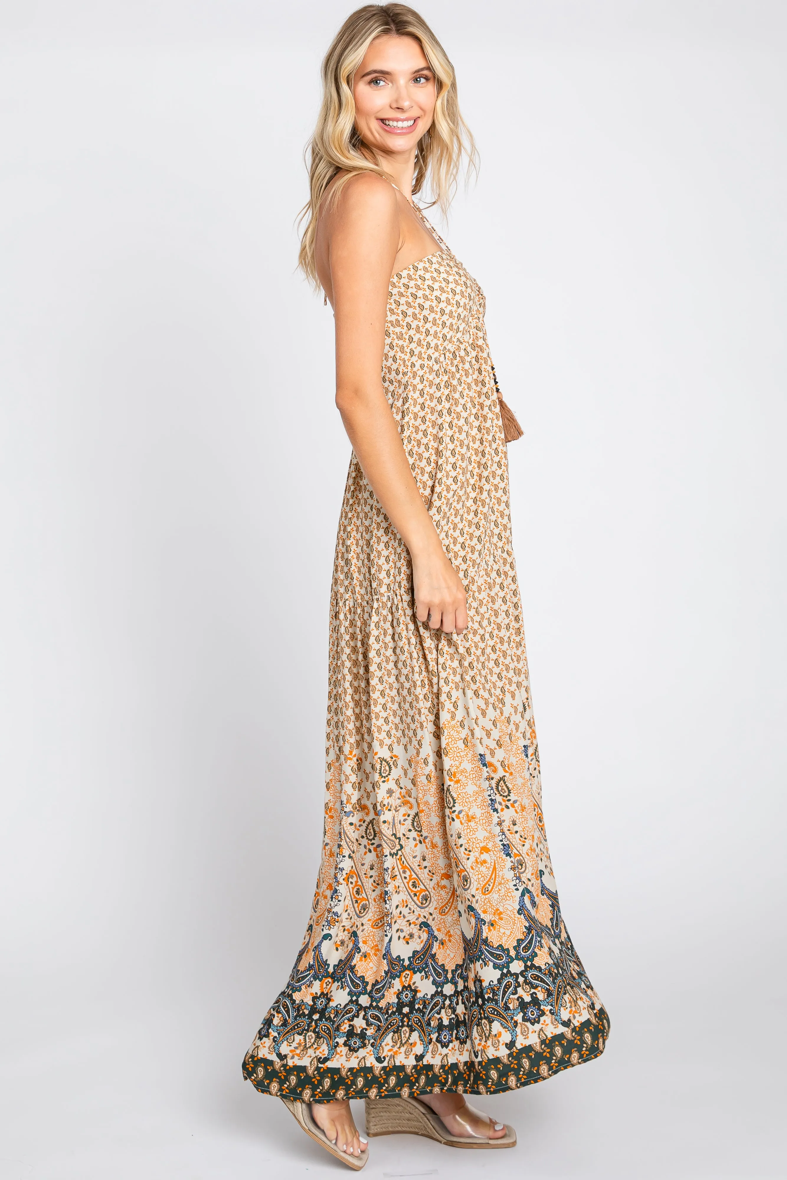 Beige Floral Paisley Halter Maxi Dress sold by Pinkblush product image thumbnail 2