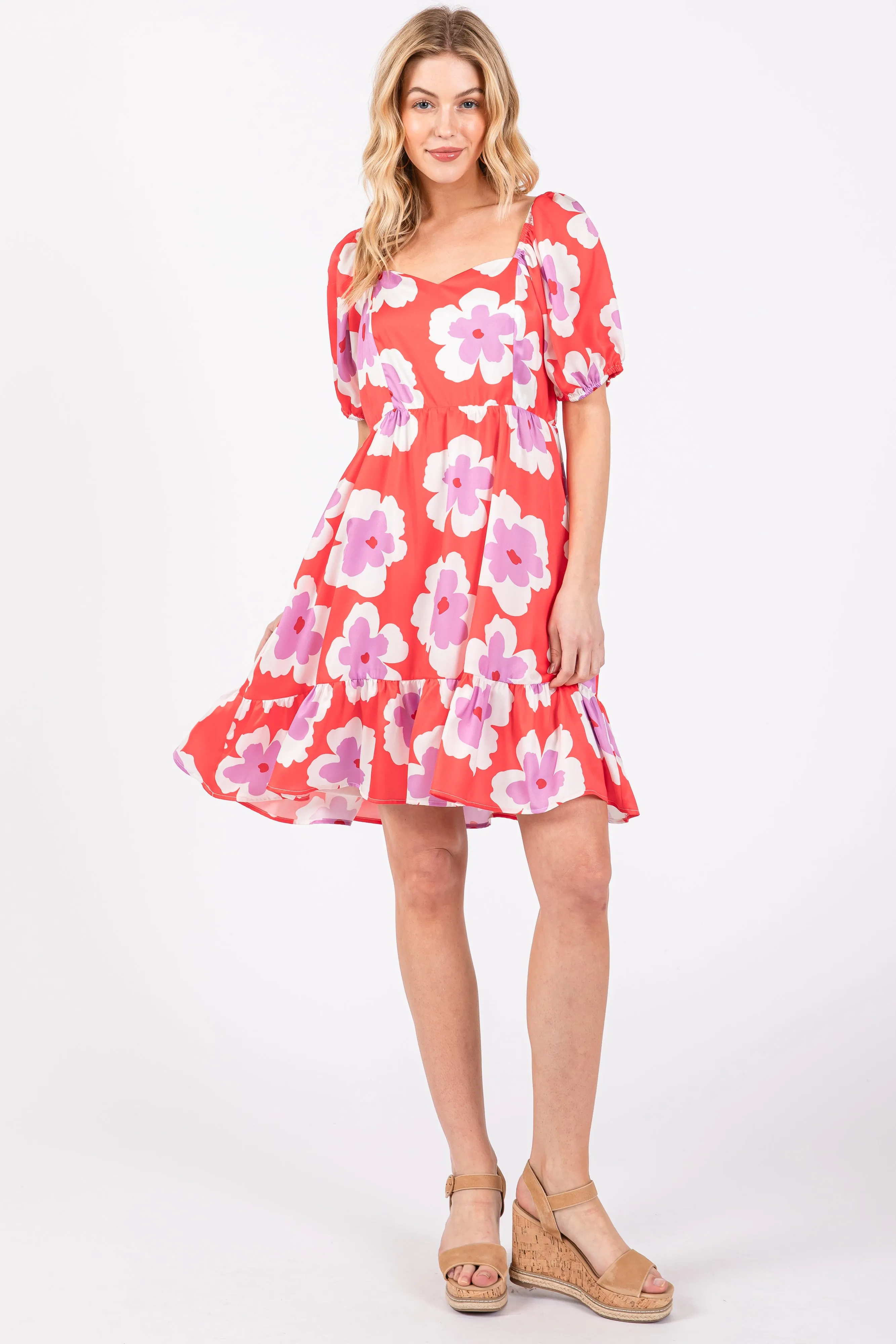 Red Floral Ruffle Hem Dress sold by Pinkblush product image thumbnail 4