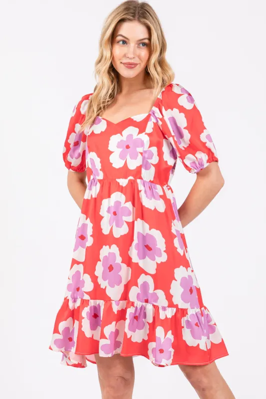 Red Floral Ruffle Hem Dress sold by Pinkblush