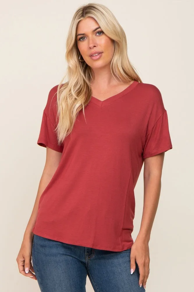 Red V-Neck Basic Maternity Top sold by Pinkblush product image thumbnail 5