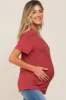 Red V-Neck Basic Maternity Top sold by Pinkblush