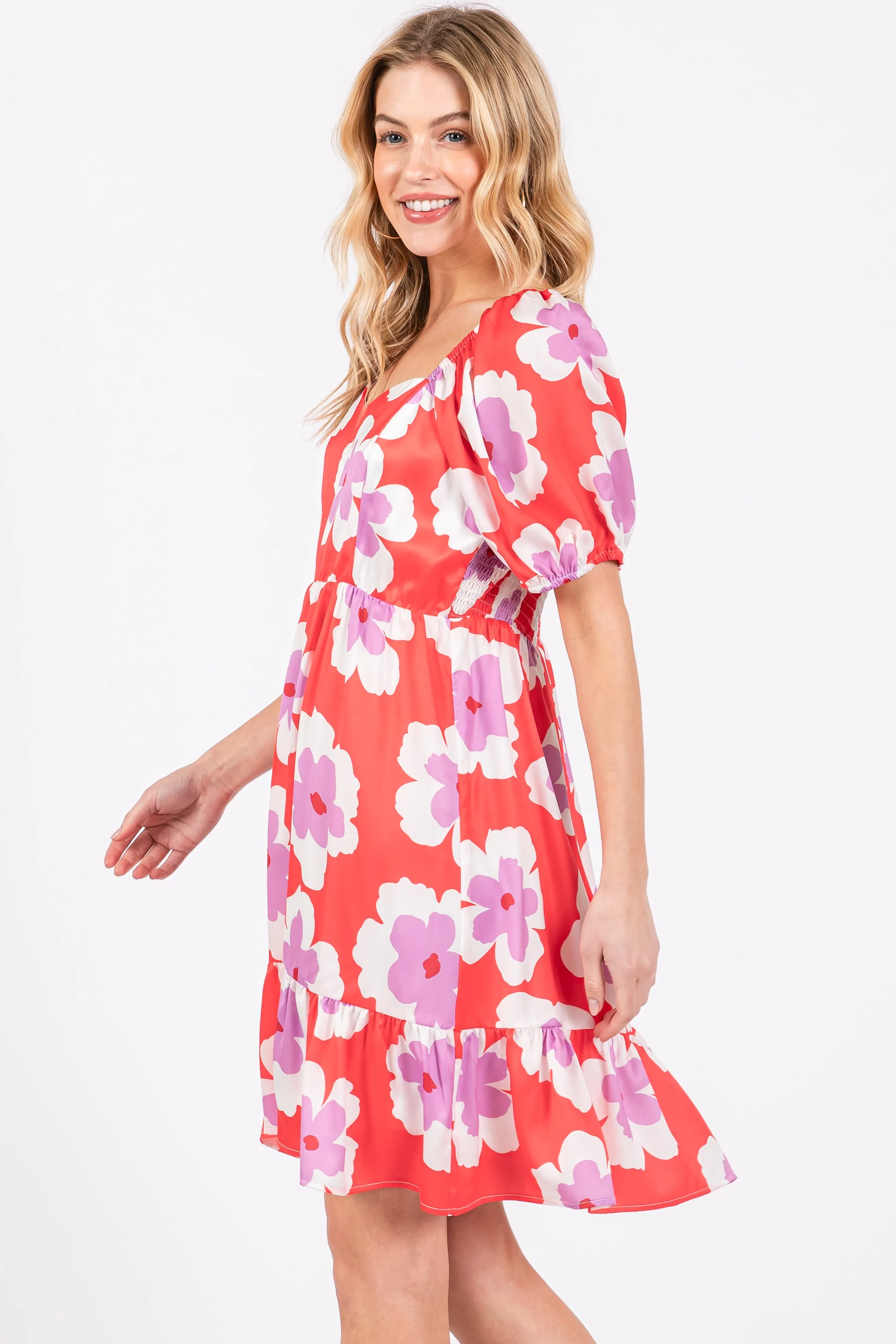Red Floral Ruffle Hem Dress sold by Pinkblush product image thumbnail 2