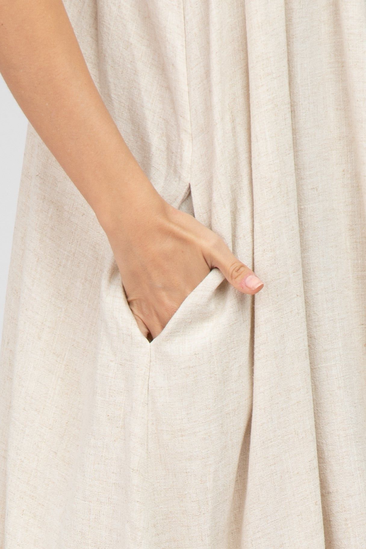 Beige Square Neck Linen Sleeveless Maxi Dress sold by Pinkblush product image thumbnail 4