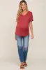 Red V-Neck Basic Maternity Top sold by Pinkblush