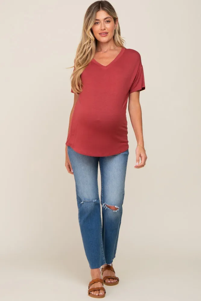 Red V-Neck Basic Maternity Top sold by Pinkblush product image thumbnail 4