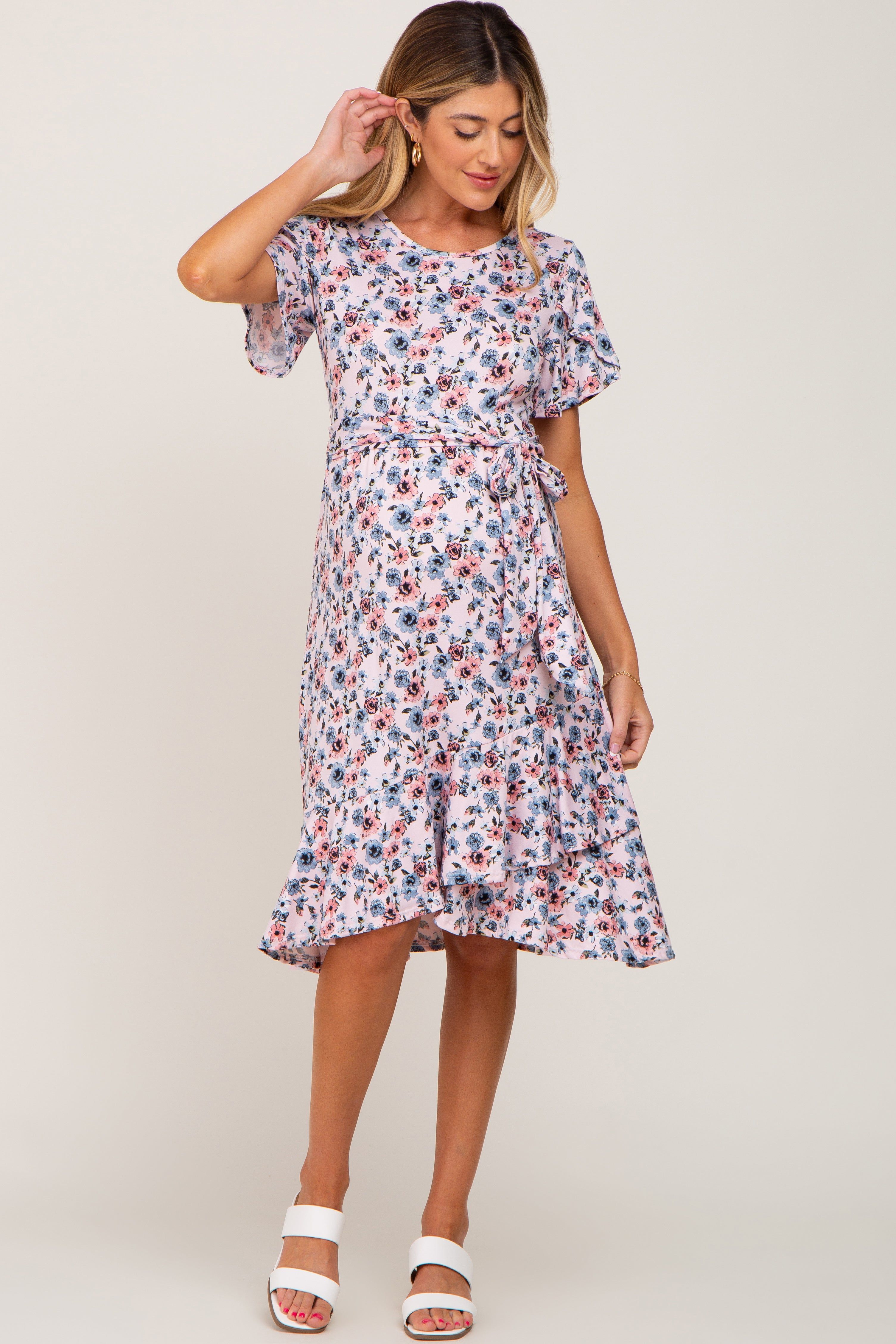 Pink Floral Ruffle Maternity Dress sold by Pinkblush