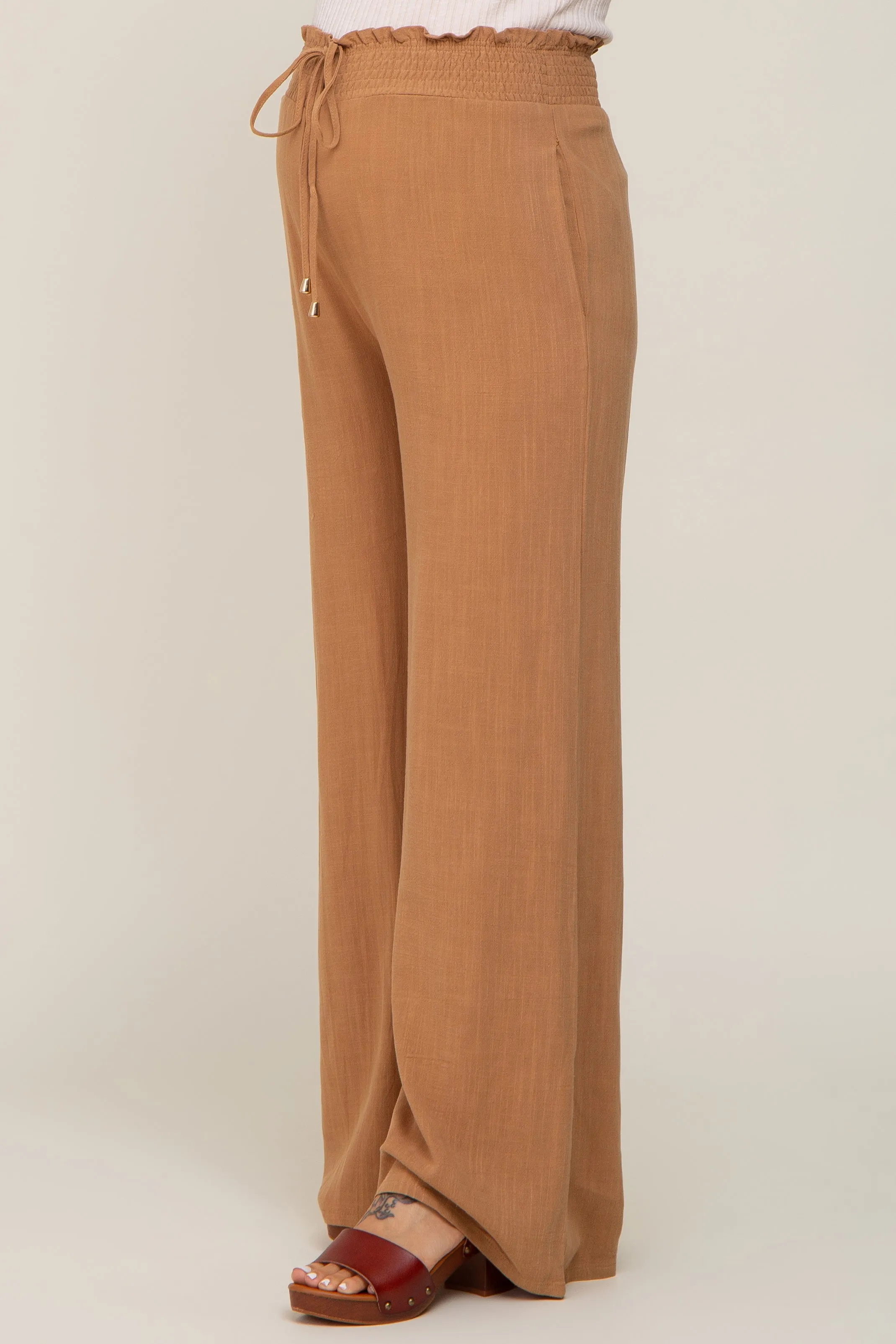 Camel Smocked Waist Wide Leg Linen Maternity Pants sold by Pinkblush product image thumbnail 3