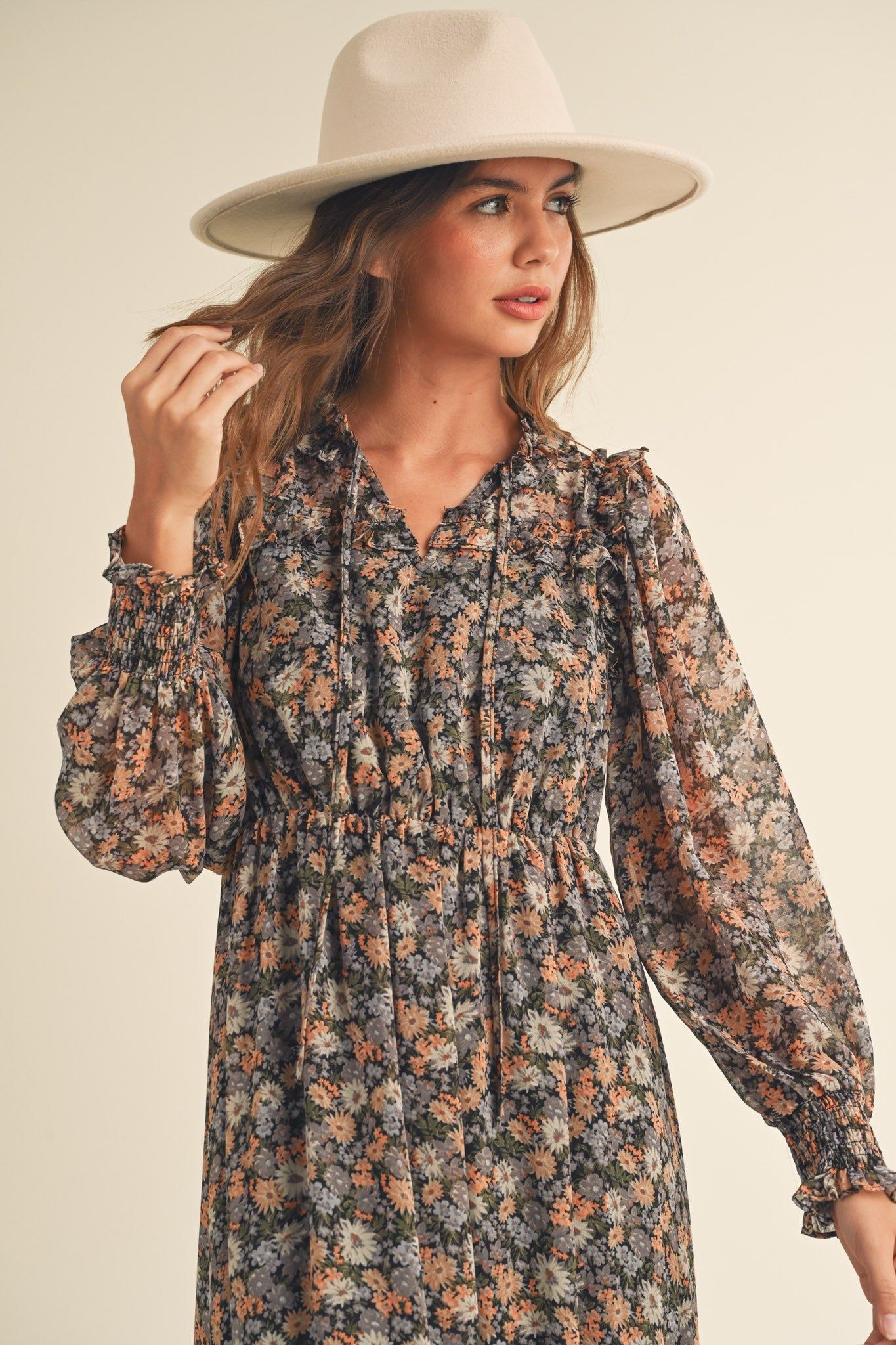 Black Multi Floral Ruffled Midi Dress sold by Pinkblush product image thumbnail 4