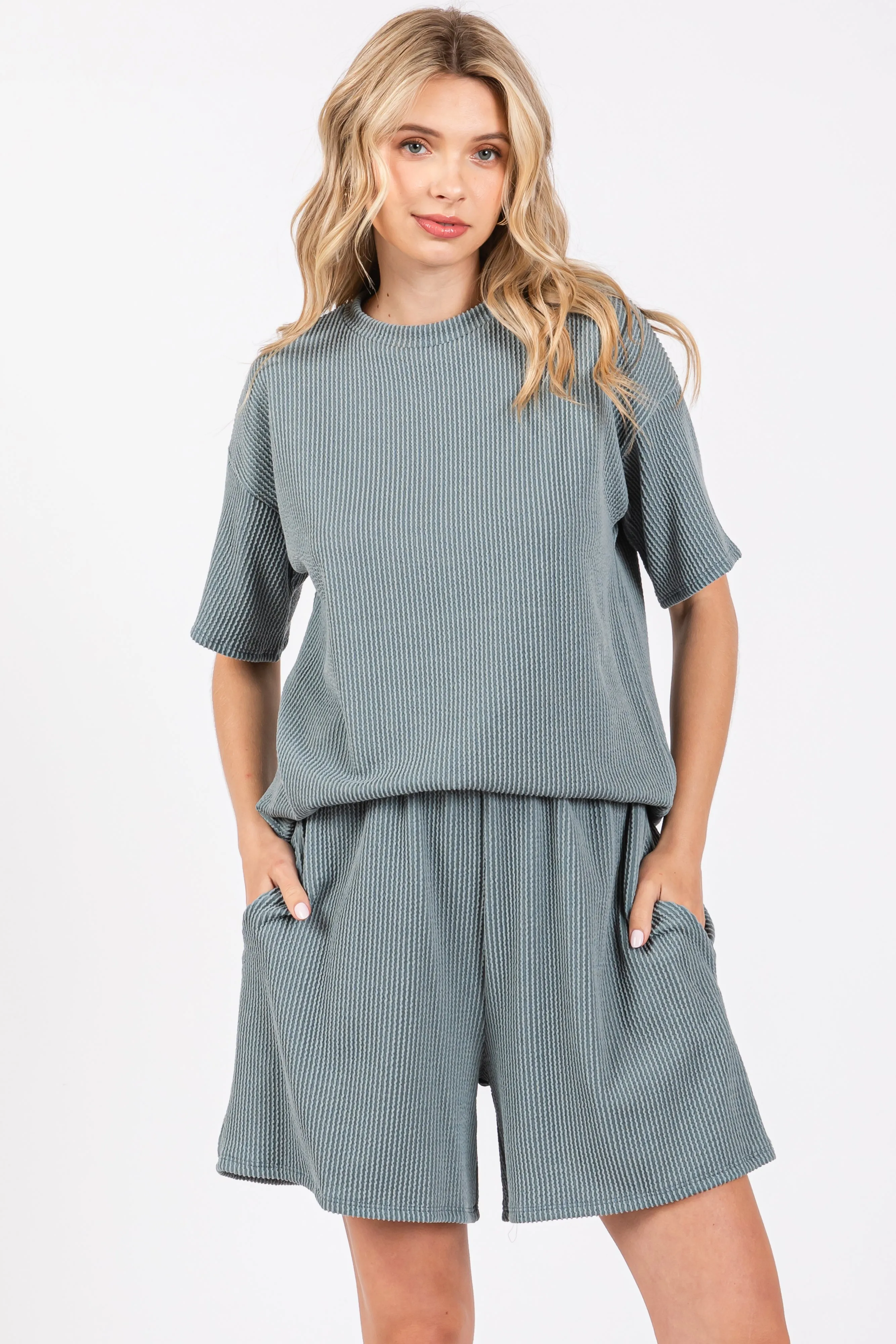 Teal Ribbed Short Sleeve Pajama Set sold by Pinkblush product image thumbnail 2