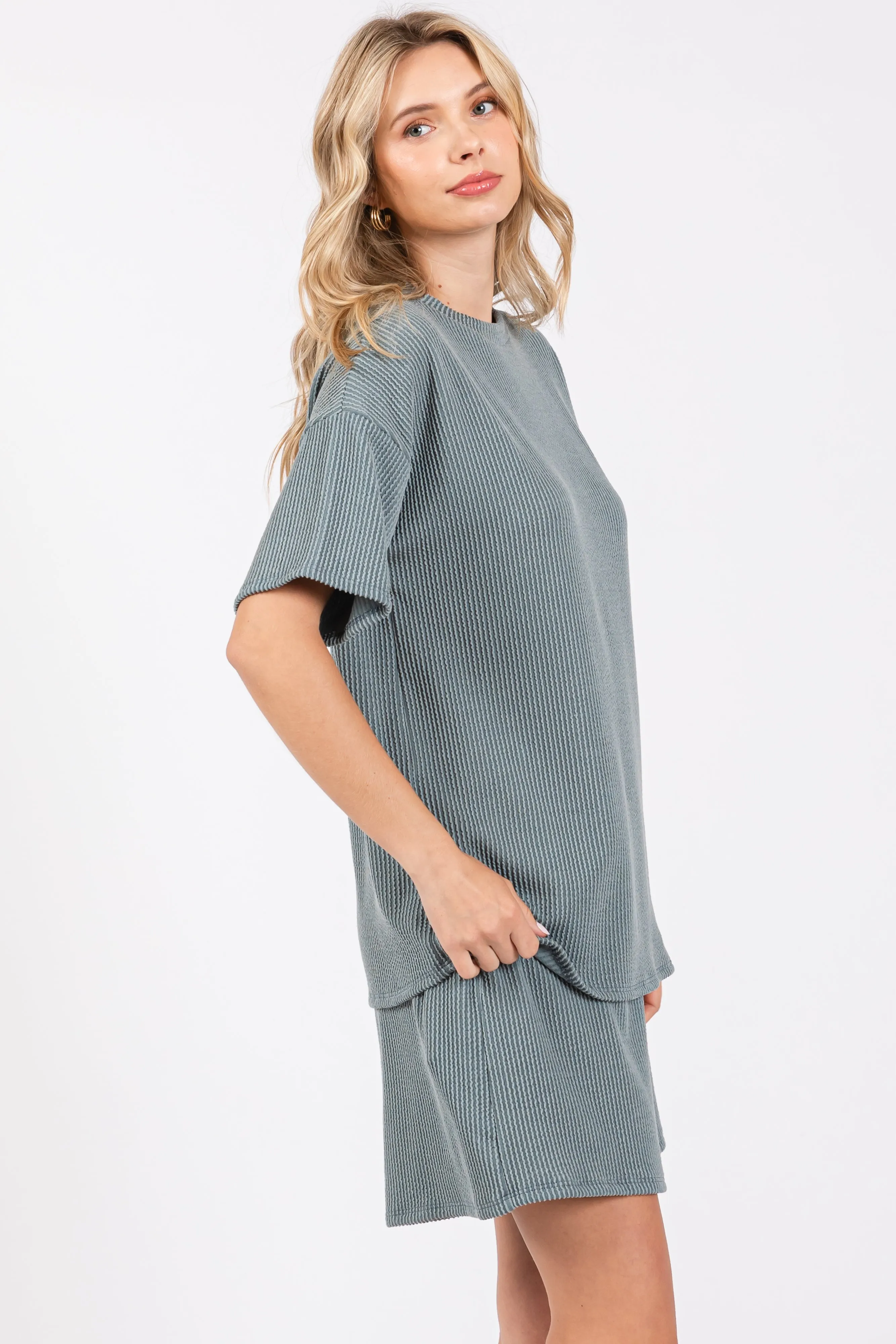 Teal Ribbed Short Sleeve Pajama Set sold by Pinkblush product image thumbnail 3