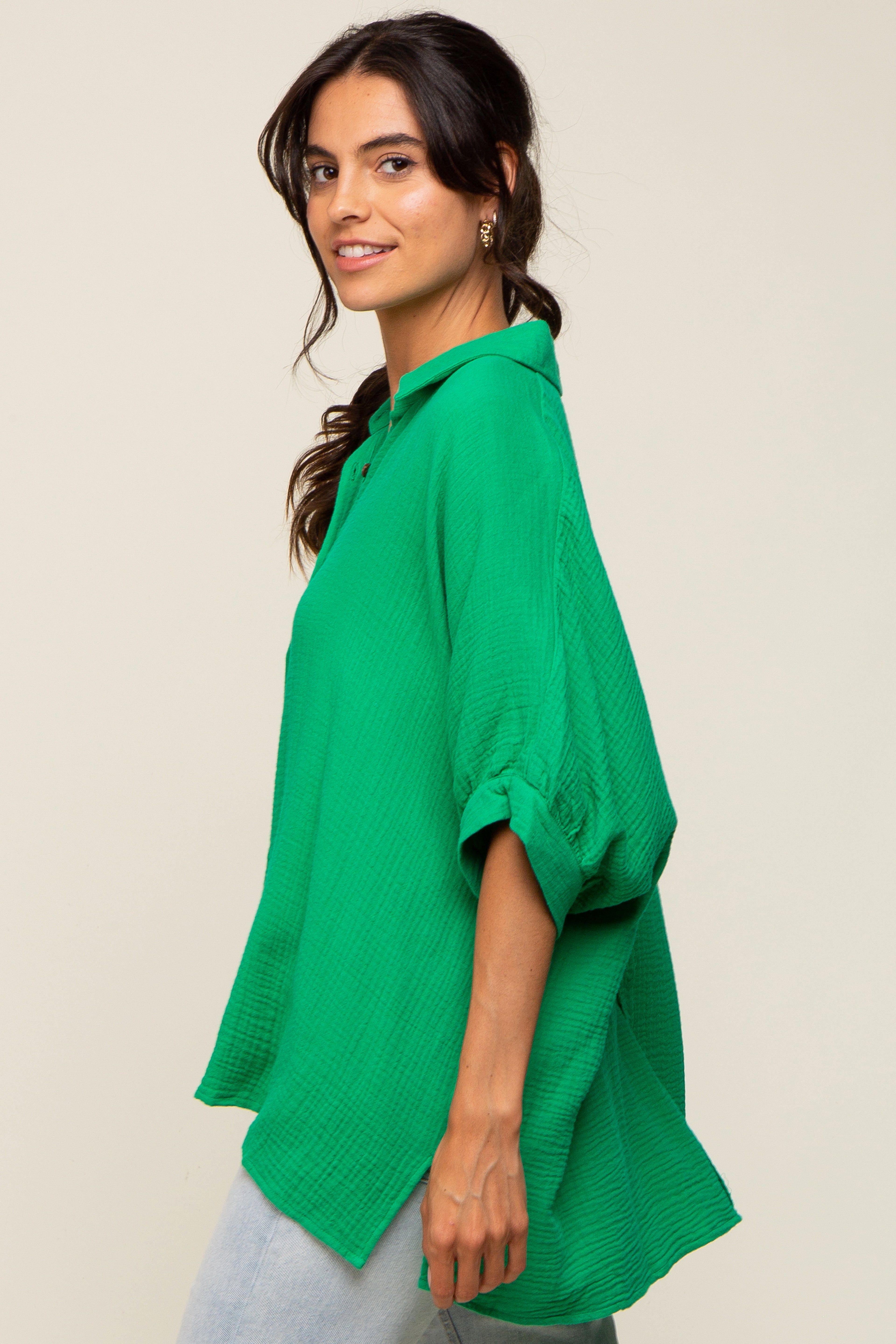 Green Button Down Collared Top sold by Pinkblush product image thumbnail 4
