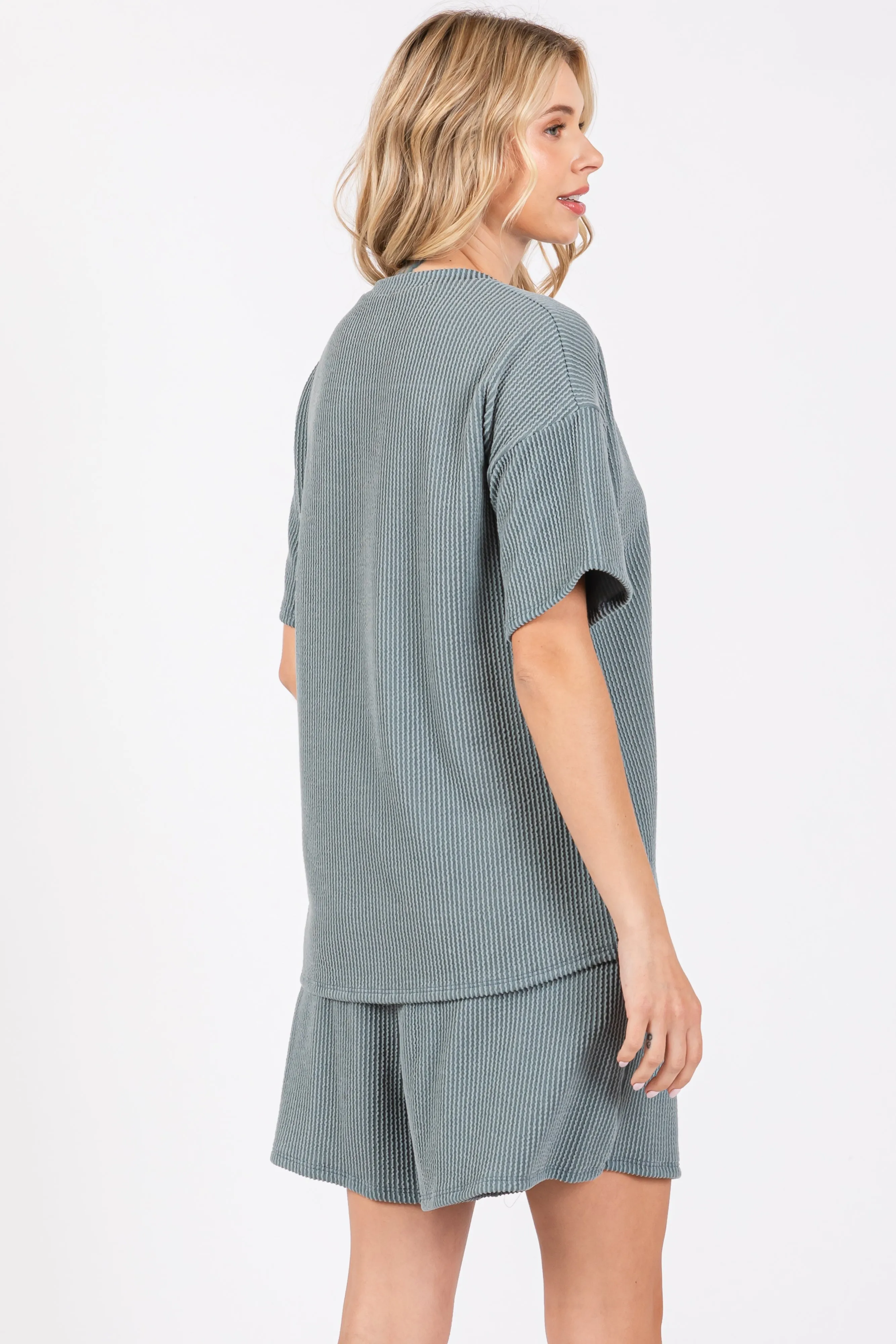 Teal Ribbed Short Sleeve Pajama Set sold by Pinkblush product image thumbnail 4