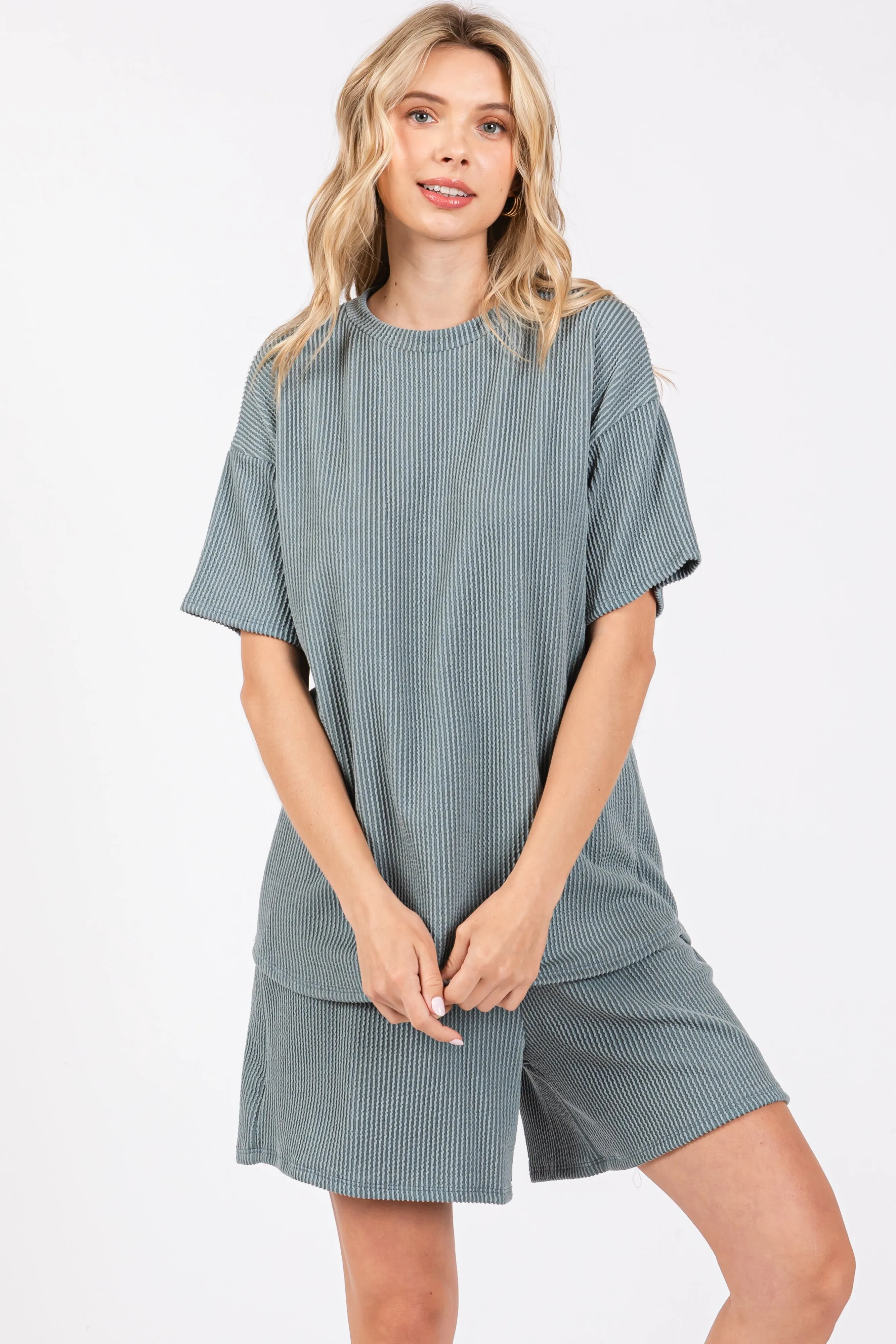 Teal Ribbed Short Sleeve Pajama Set sold by Pinkblush