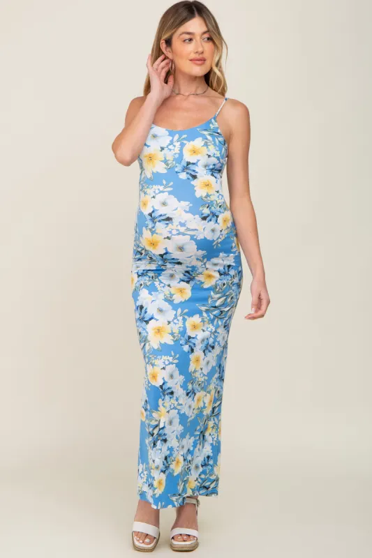 Blue Floral Sleeveless Maternity Maxi Dress sold by Pinkblush