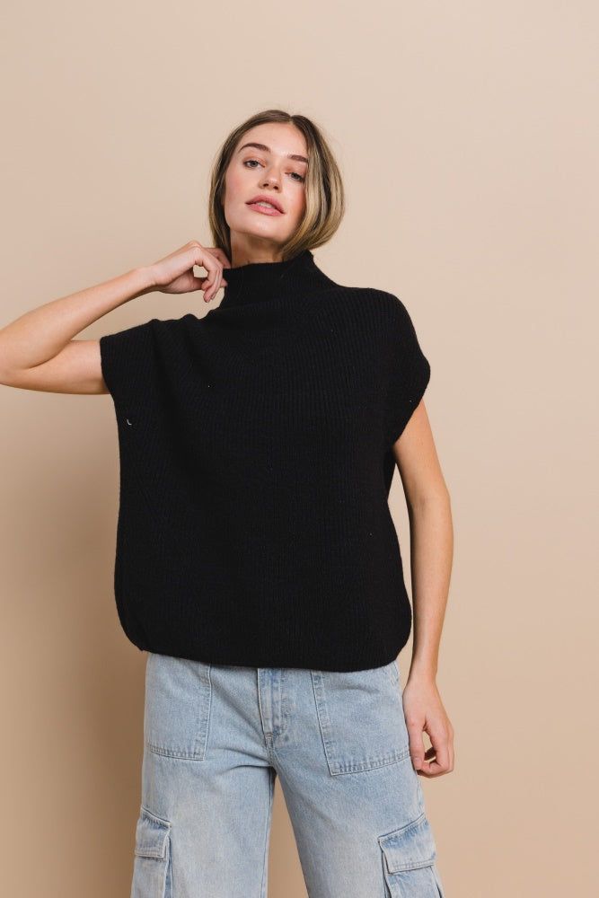 Black Knit Turtle Neck Sweater Top sold by Pinkblush
