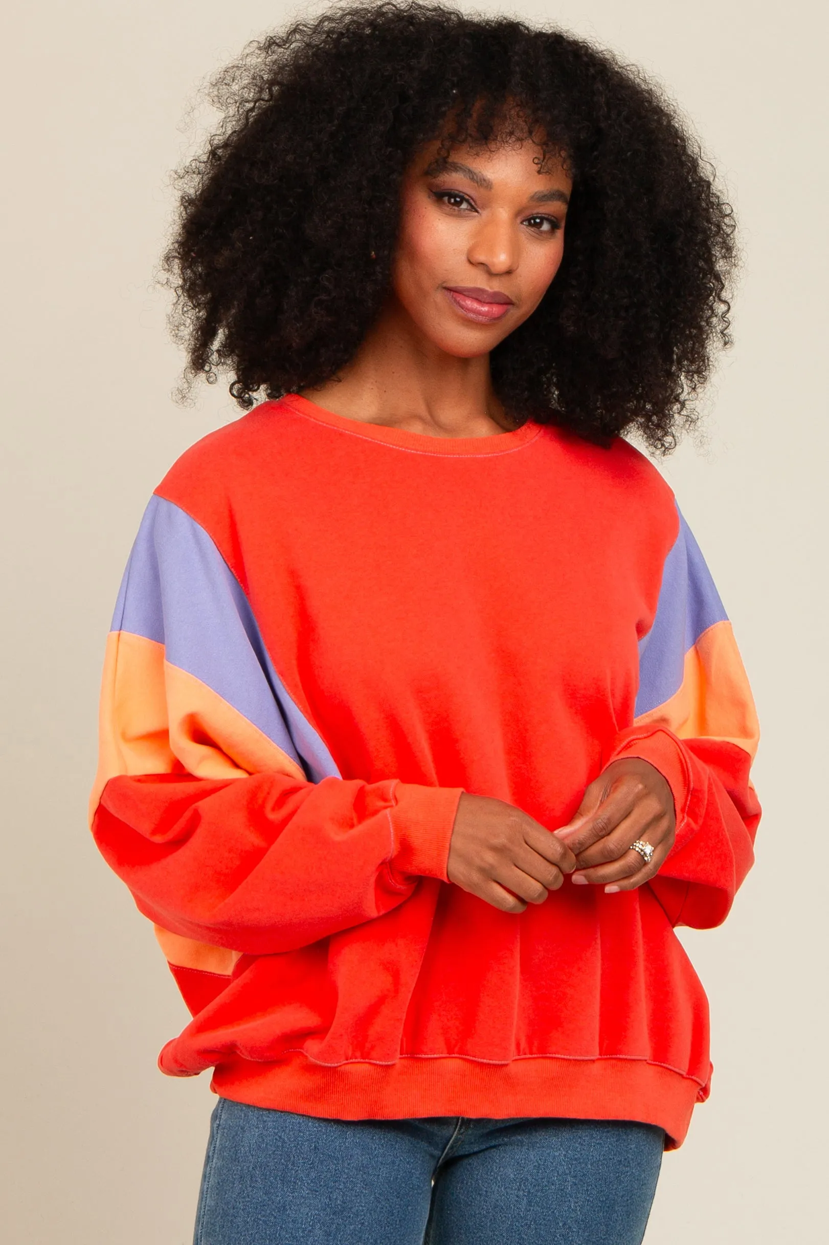 Coral Colorblock Dolman Sleeve Sweatshirt sold by Pinkblush product image thumbnail 3