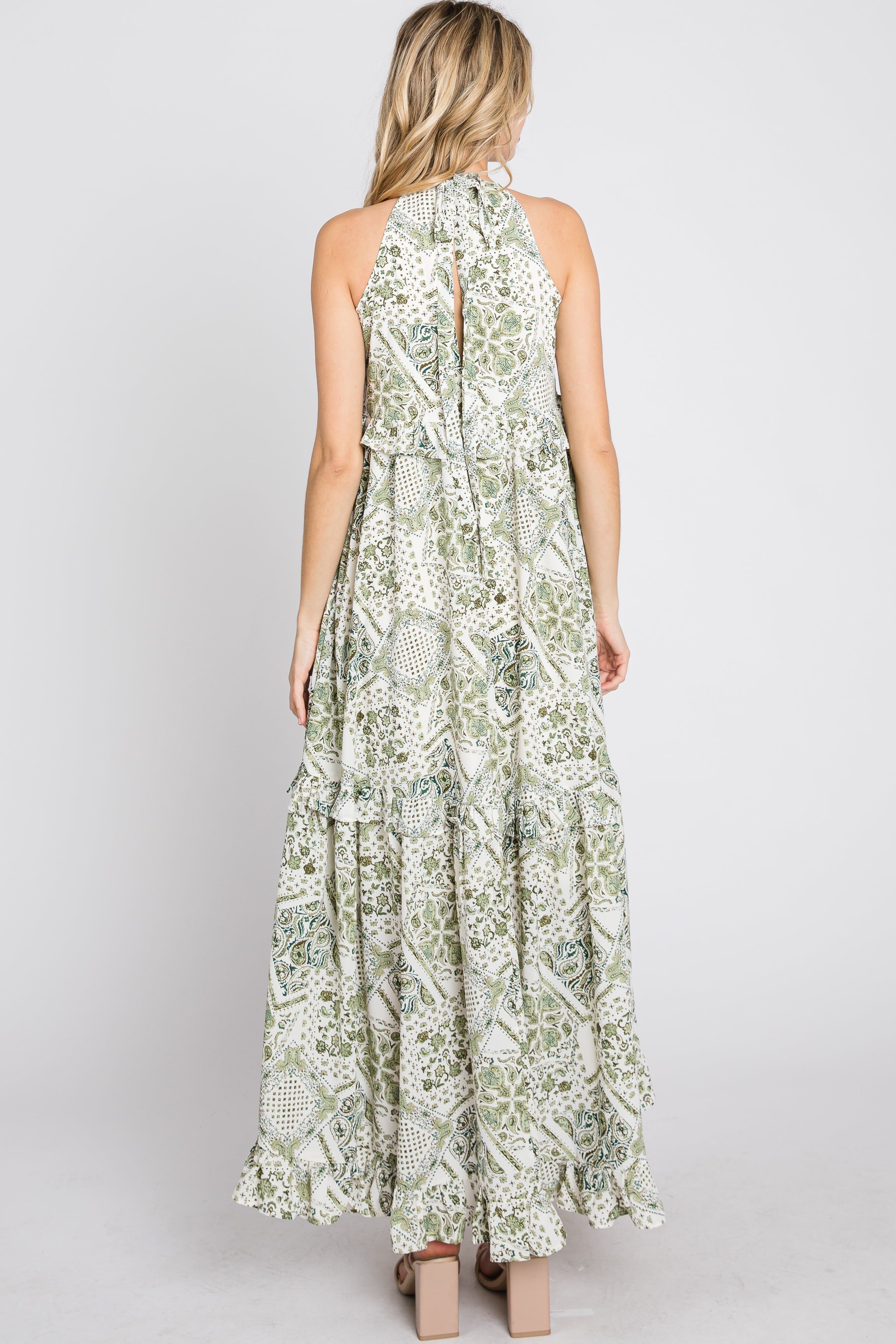 Green Floral Paisley Print Tiered Maxi Dress sold by Pinkblush product image thumbnail 7