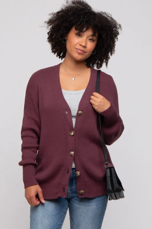 Plum Basic Ribbed Cardigan Sweater sold by Pinkblush