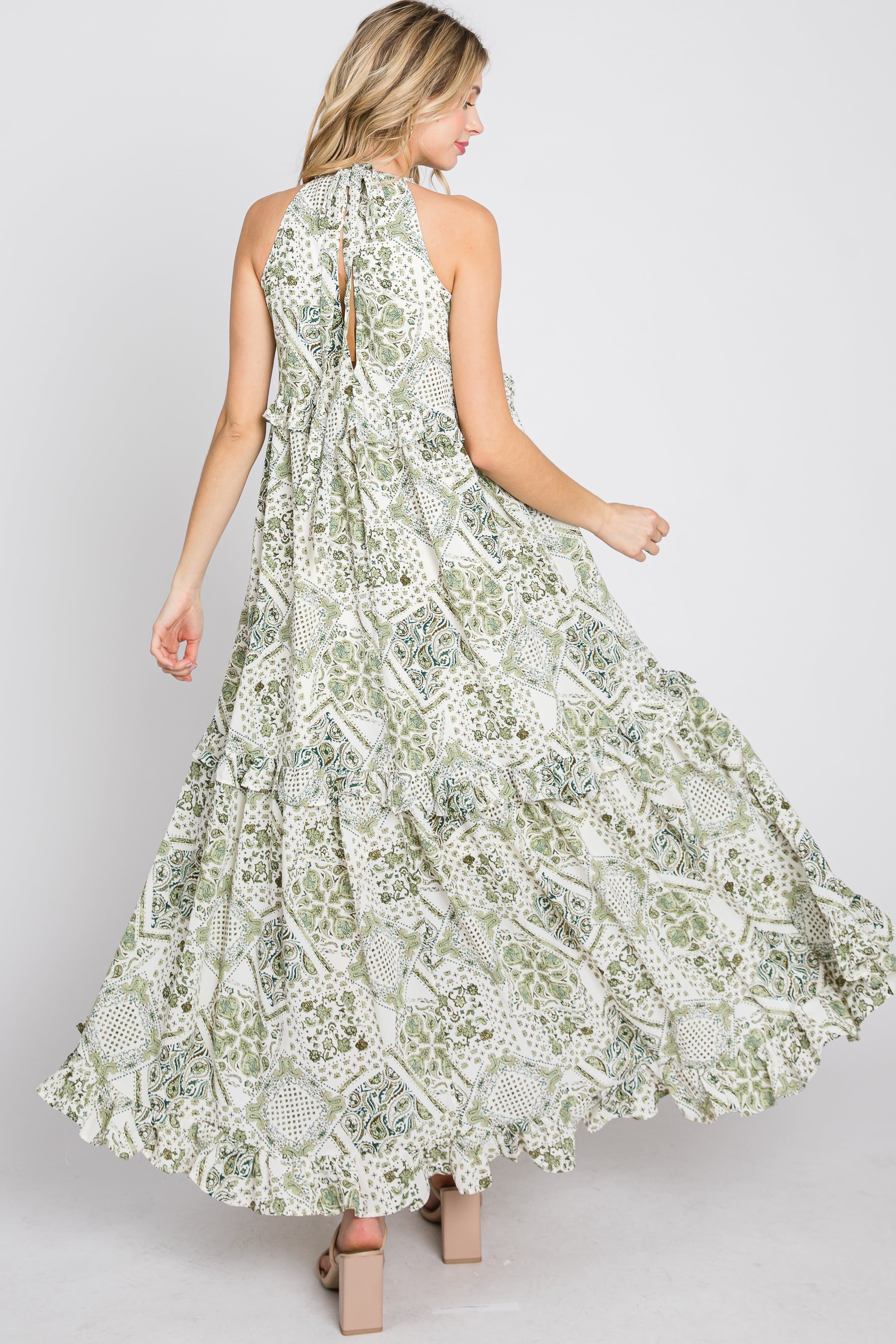 Green Floral Paisley Print Tiered Maxi Dress sold by Pinkblush product image thumbnail 8