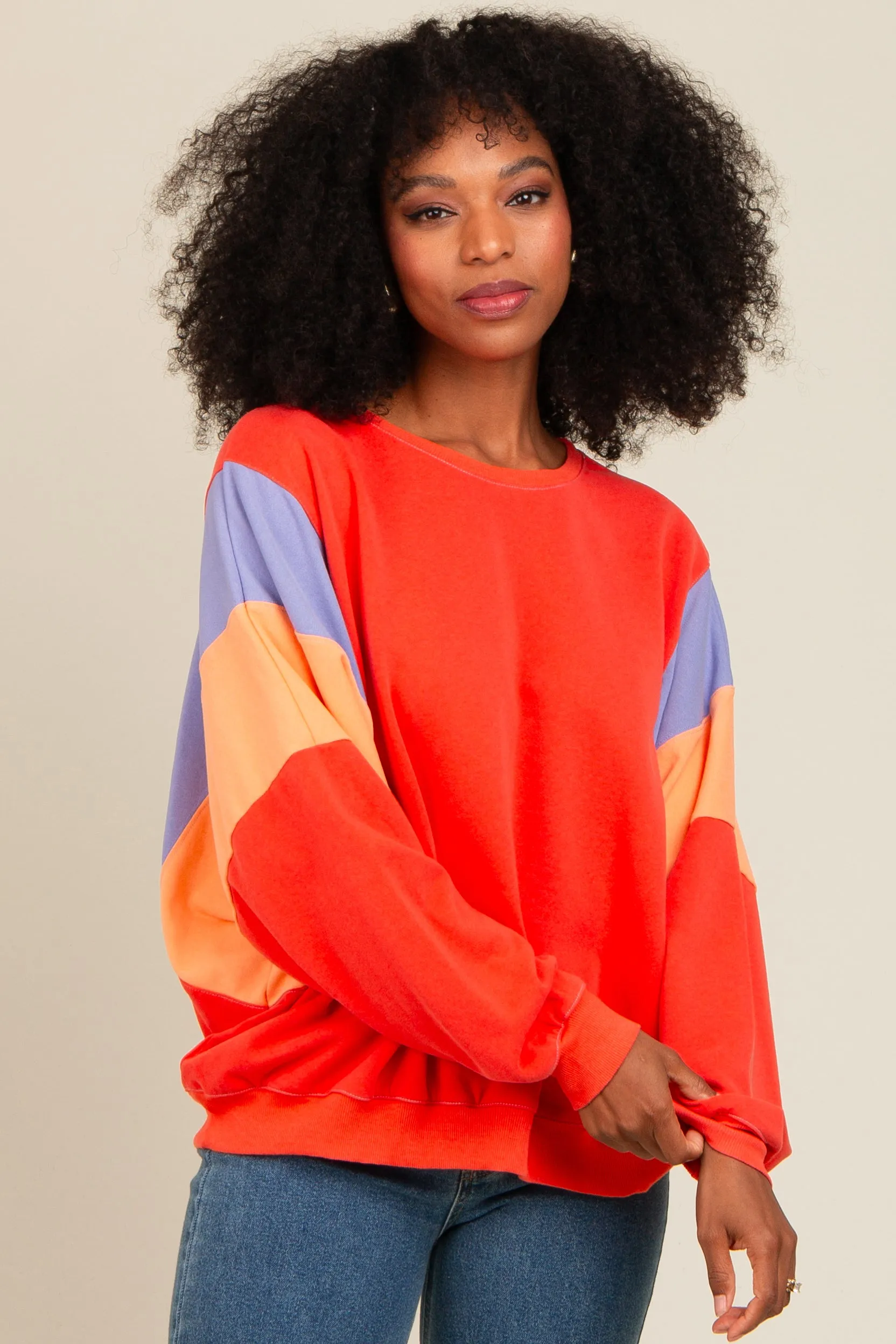 Coral Colorblock Dolman Sleeve Sweatshirt sold by Pinkblush product image thumbnail 2