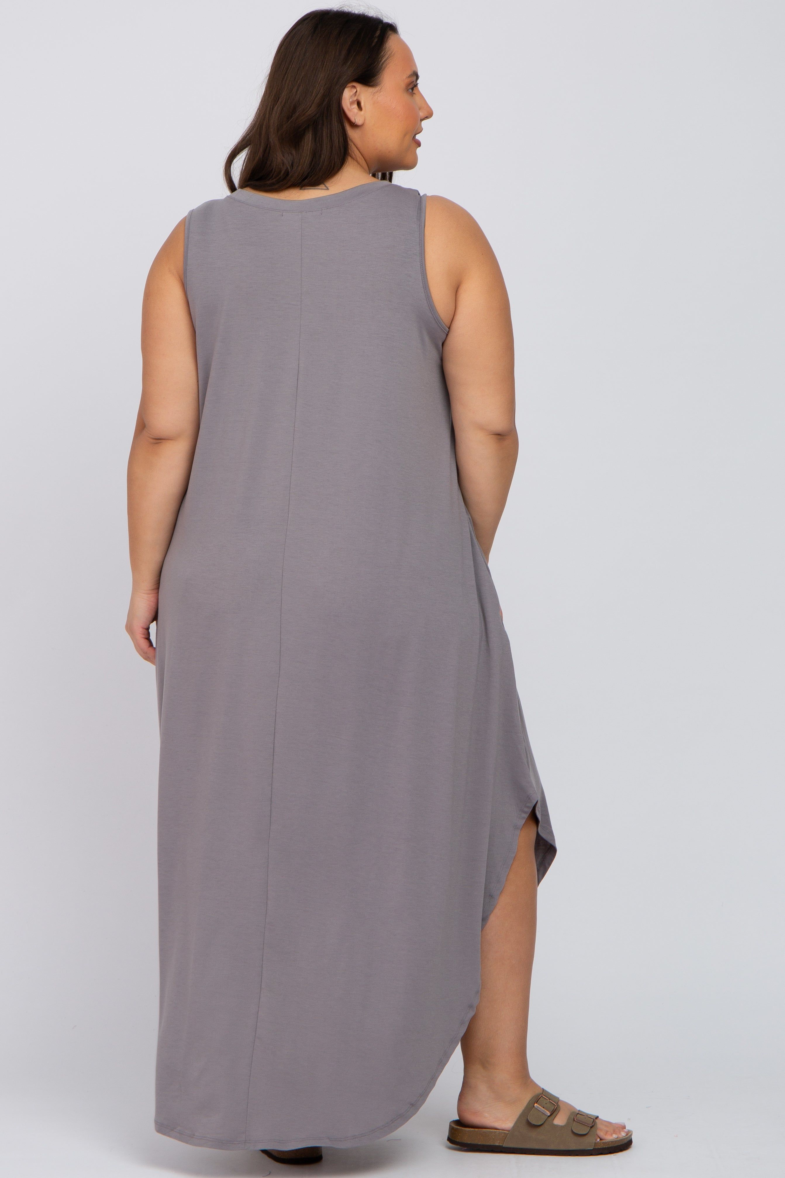 Grey V-Neck Basic Plus Maxi Dress sold by Pinkblush product image thumbnail 3