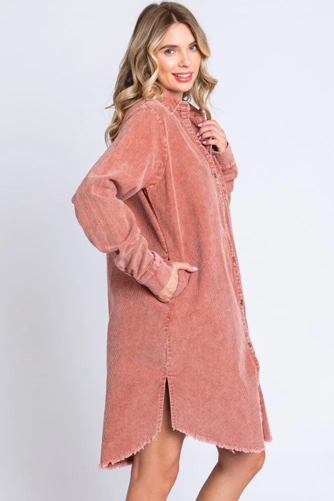 Rust Corduroy Button Down Collared Dress sold by Pinkblush product image thumbnail 3