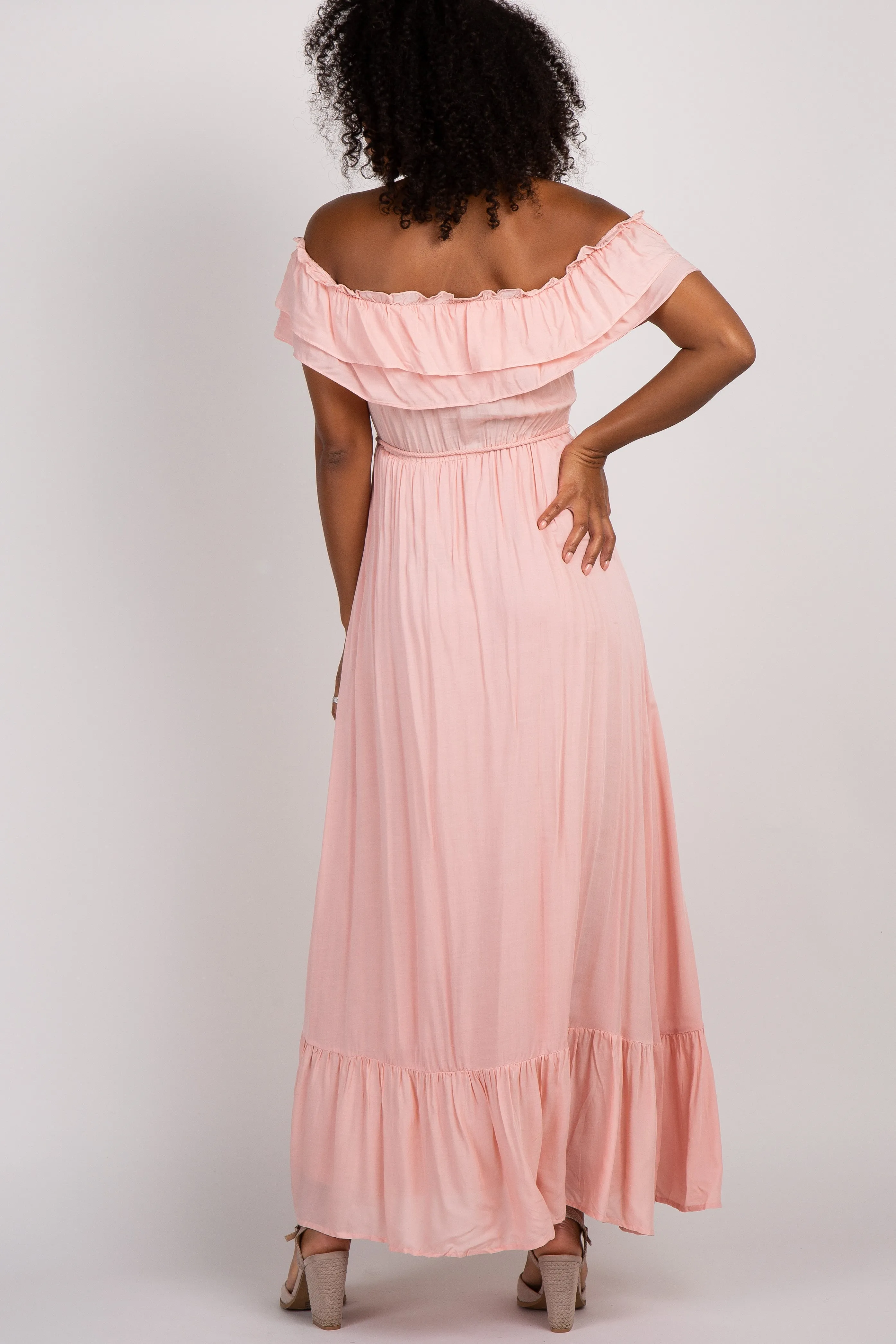 Pink Off Shoulder Tassel Tie Maxi Dress sold by Pinkblush product image thumbnail 3