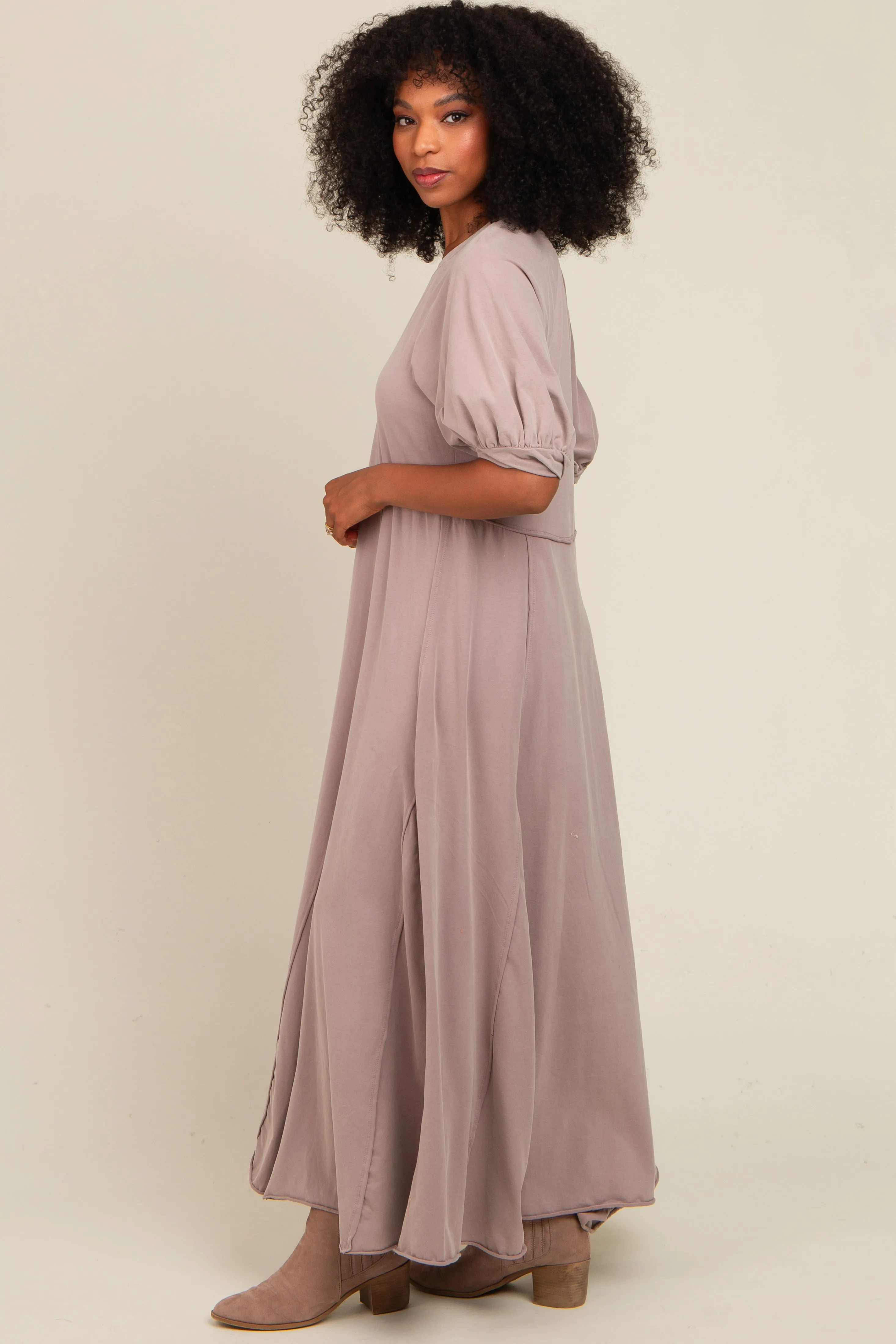 Taupe Vintage Wash Puff Sleeve Maxi Dress sold by Pinkblush product image thumbnail 2
