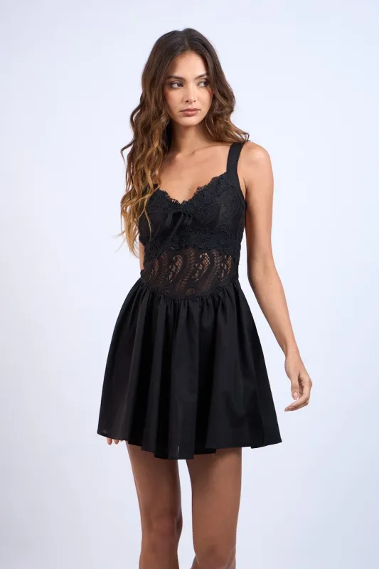 Black Lace Embroidered Mini Dress sold by Pinkblush