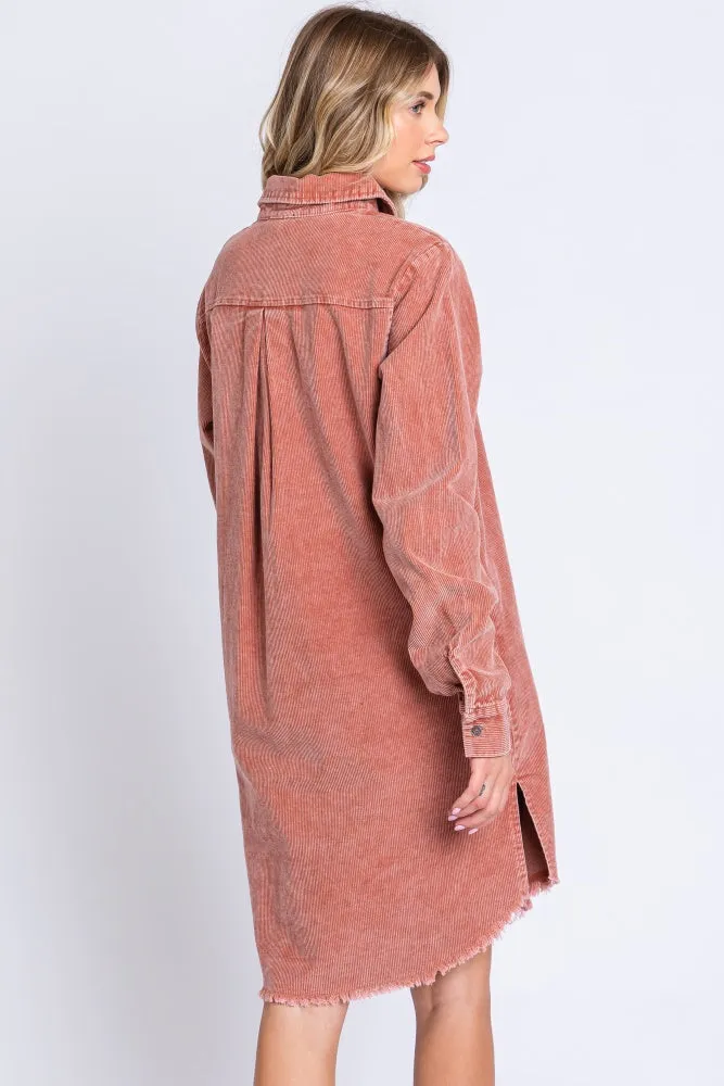 Rust Corduroy Button Down Collared Dress sold by Pinkblush product image thumbnail 4