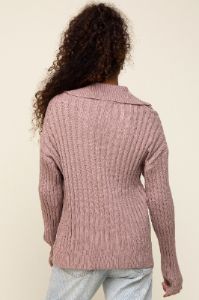 Mauve Ribbed Knit Collared Long Sleeve Top sold by Pinkblush