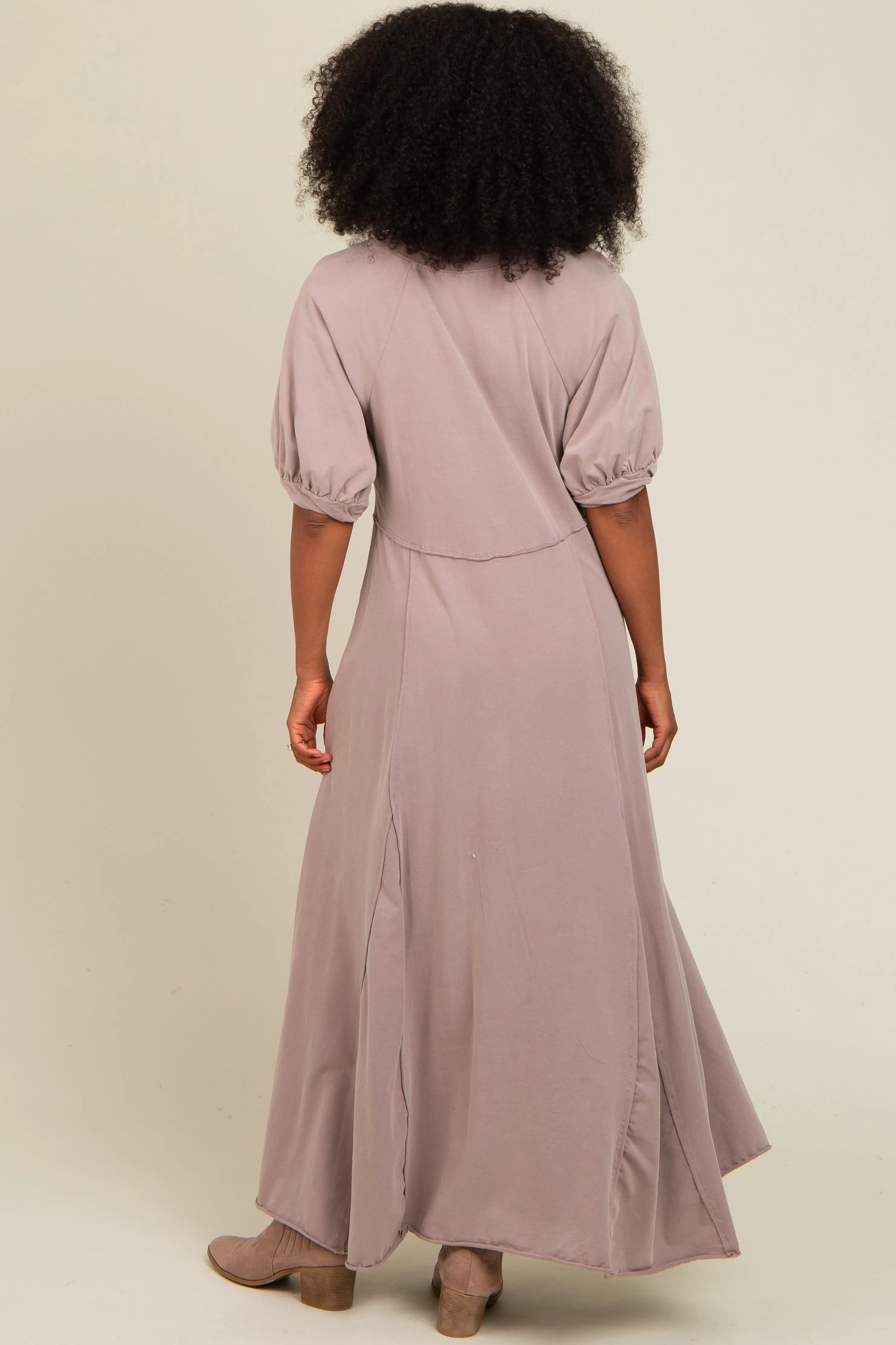 Taupe Vintage Wash Puff Sleeve Maxi Dress sold by Pinkblush product image thumbnail 3