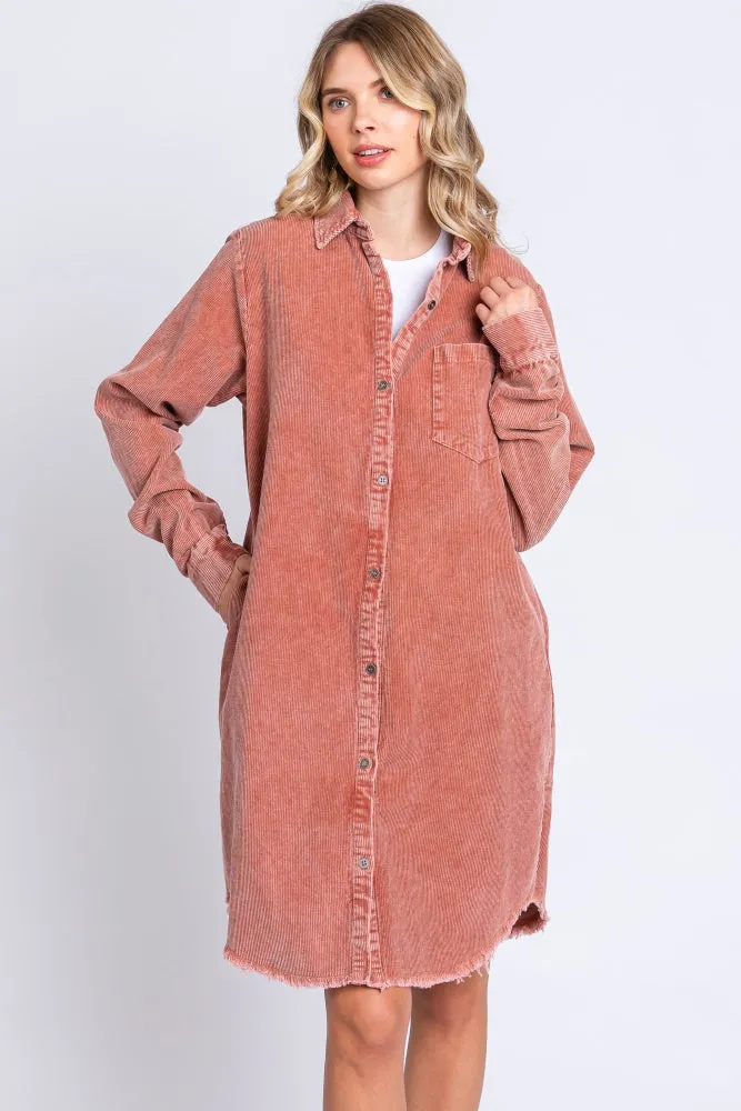 Rust Corduroy Button Down Collared Dress sold by Pinkblush product image thumbnail 2