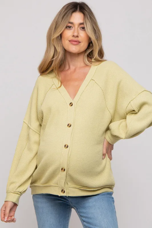 Lime Waffle Knit Button Long Sleeve Maternity Top sold by Pinkblush