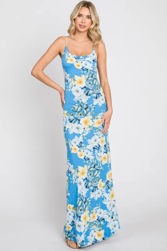 Blue Floral Sleeveless Maxi Dress sold by Pinkblush