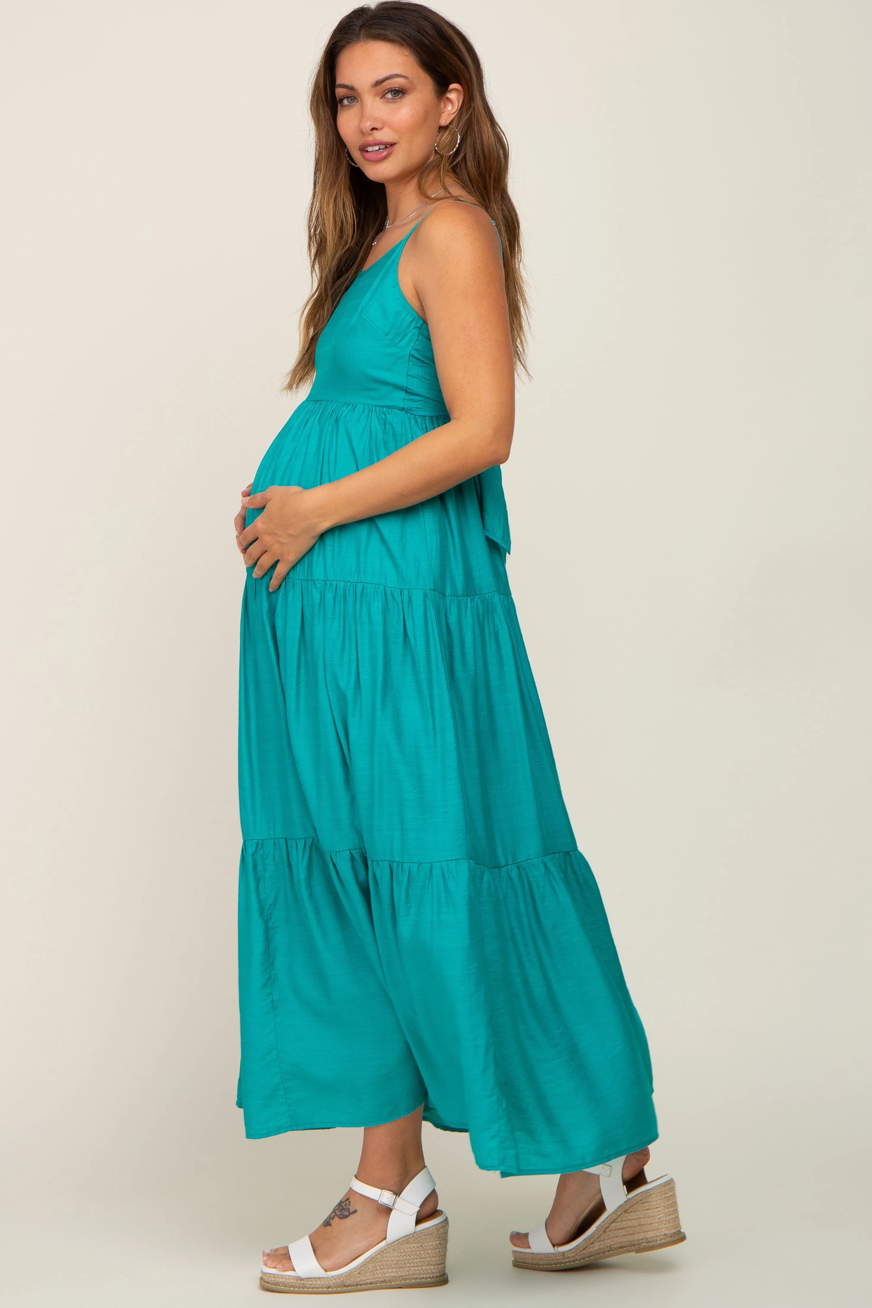 Green Tiered Maternity Maxi Dress sold by Pinkblush product image thumbnail 2